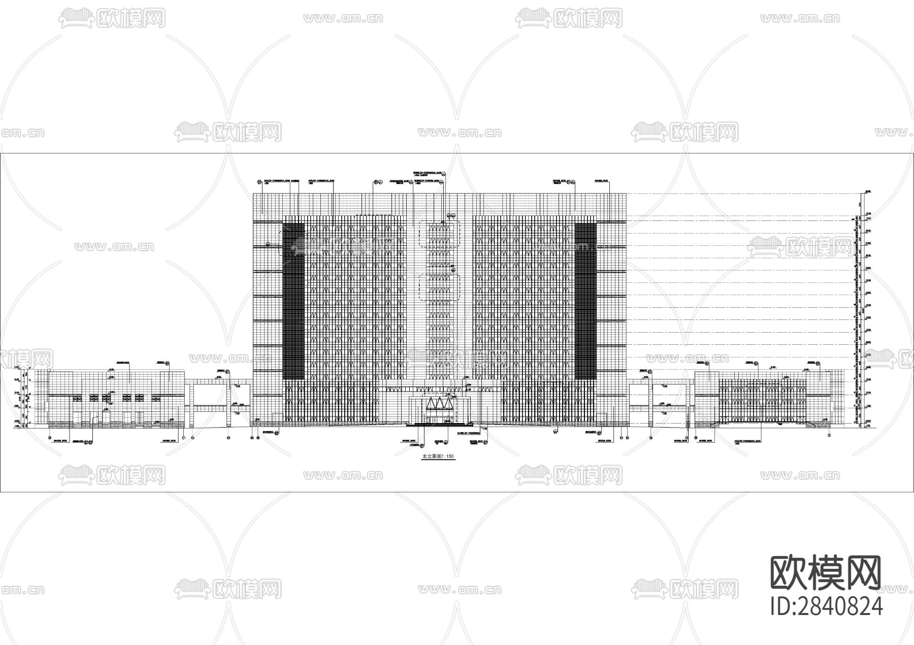 商业写字楼玻璃幕墙CAD施工图下载（渲染图2）