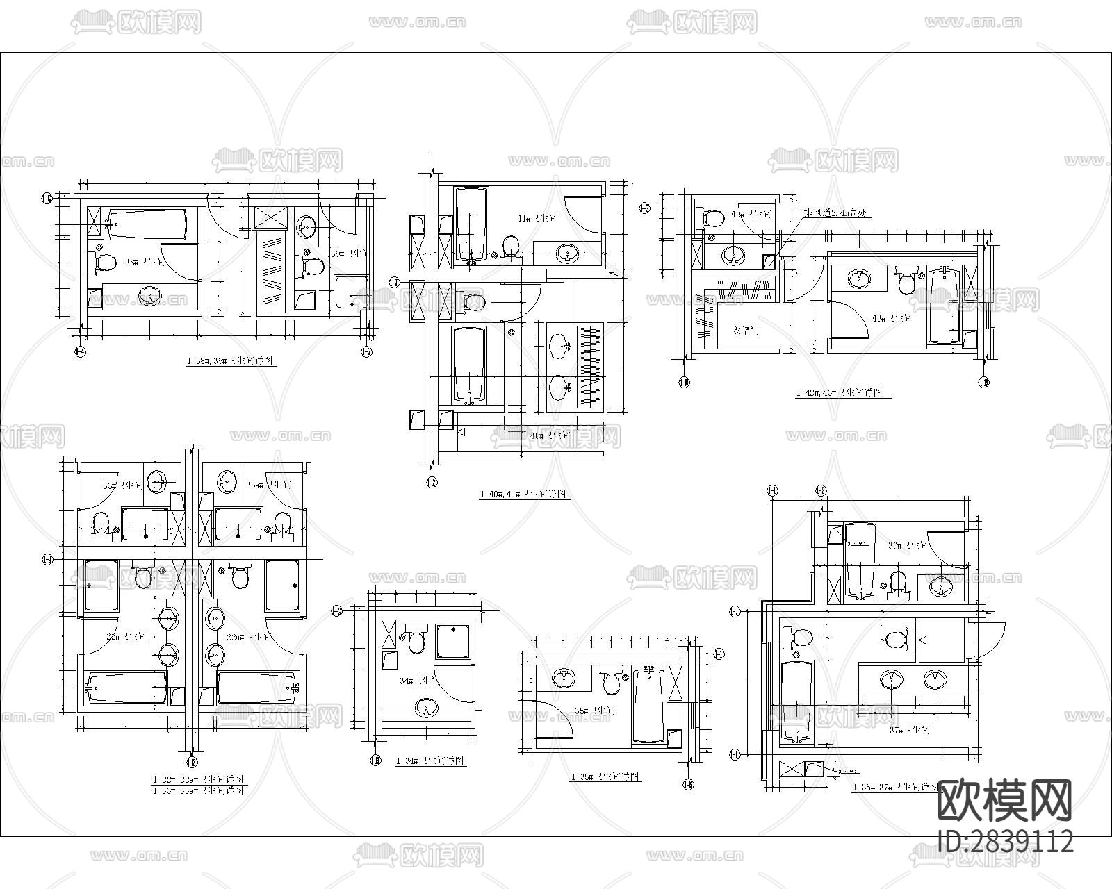 公共卫生间残疾人卫生间CAD施工图下载（渲染图3）