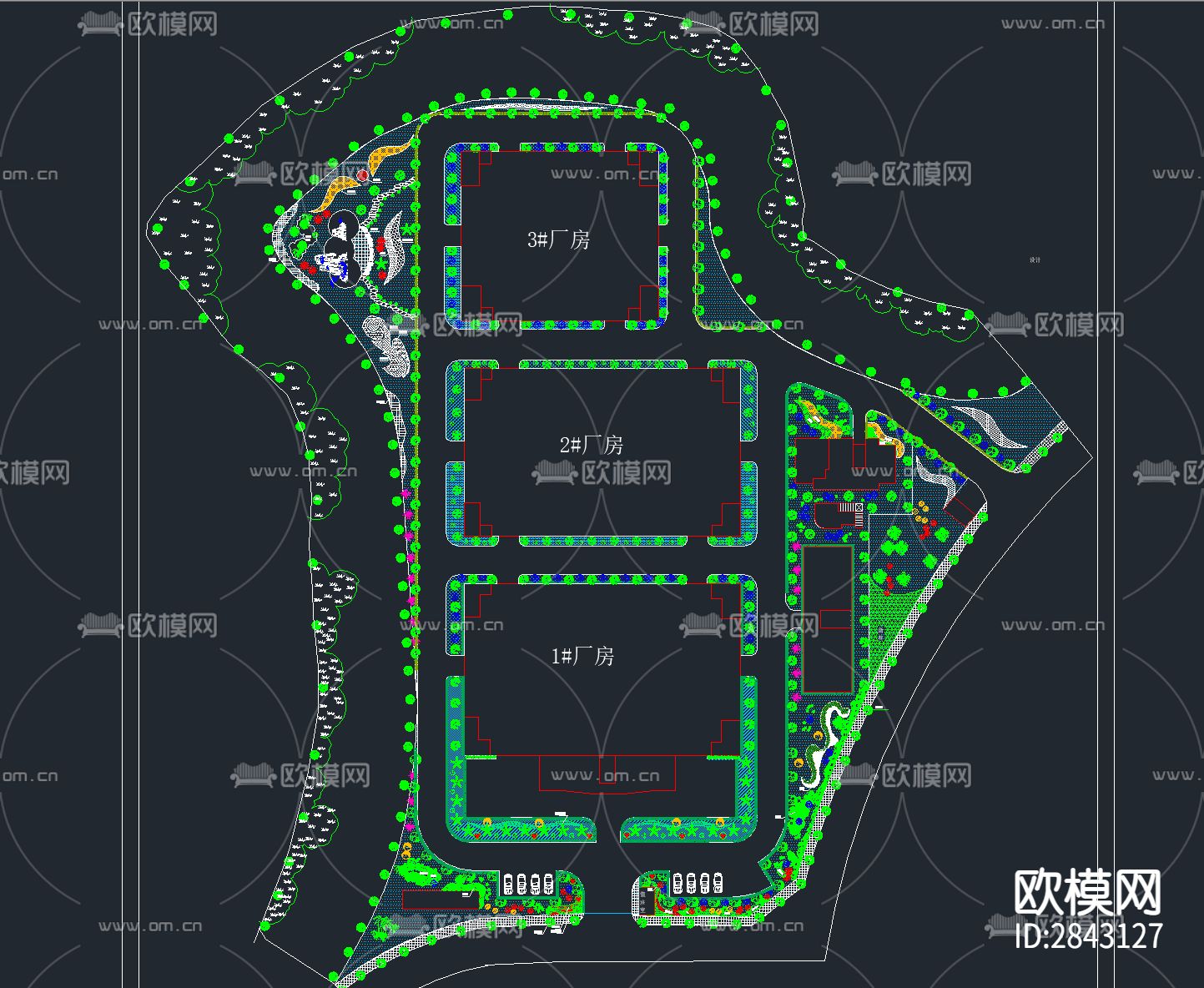 146套工业园区厂区厂房CAD施工图下载（渲染图3）