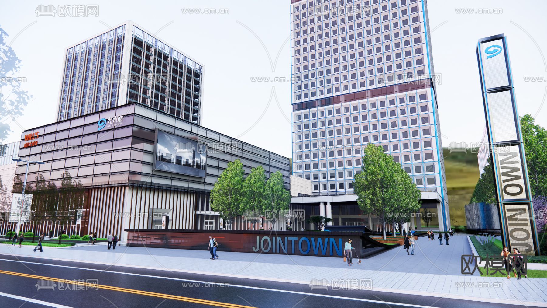 现代办公楼外观su模型下载（渲染图1）