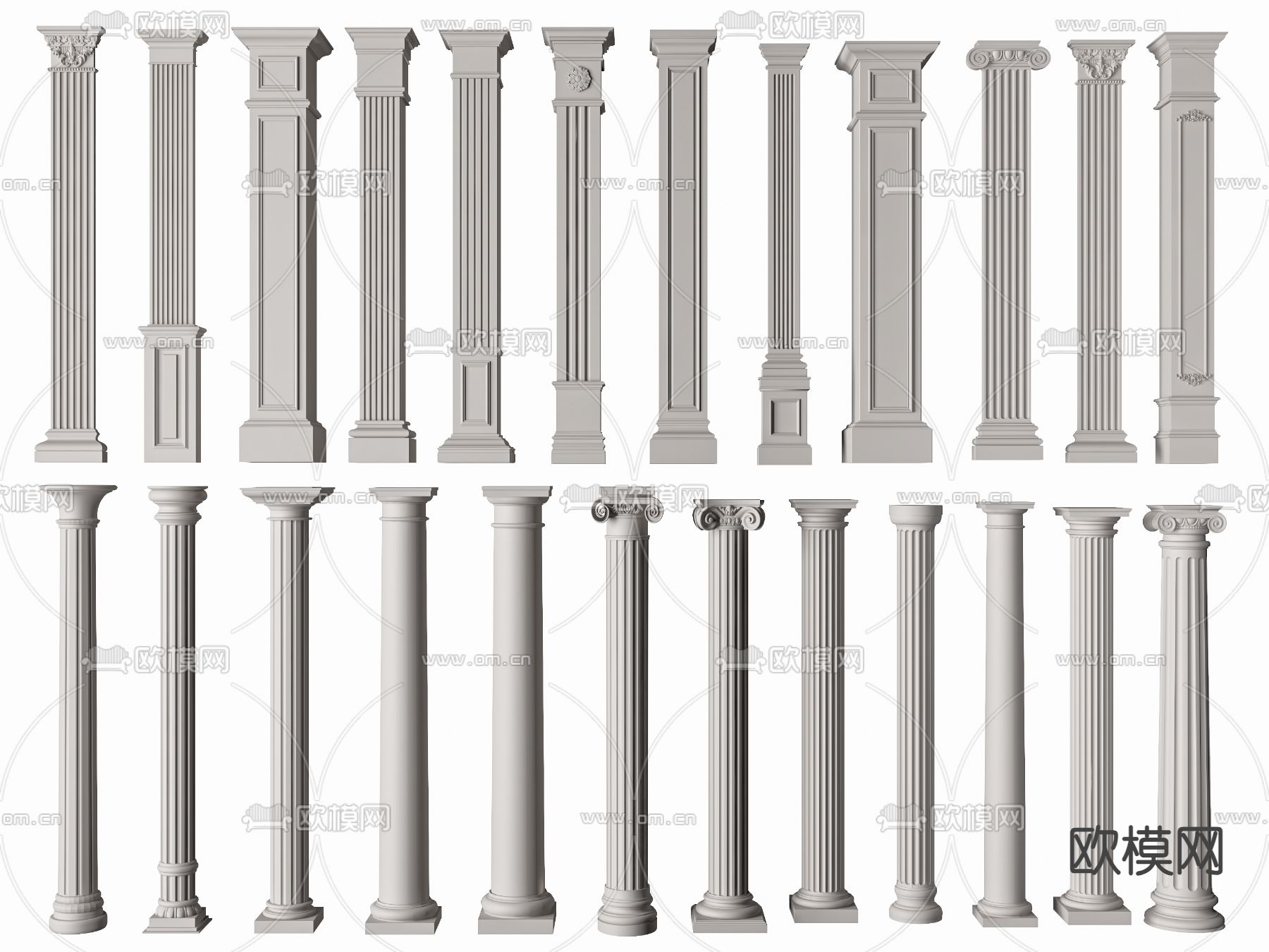 简欧柱子 罗马柱 石膏柱3d模型下载