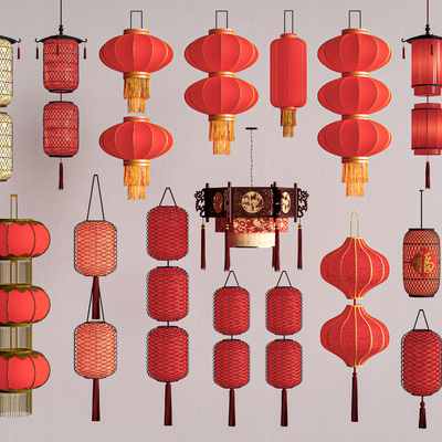  新中式灯笼 花灯 装饰灯su模型 
