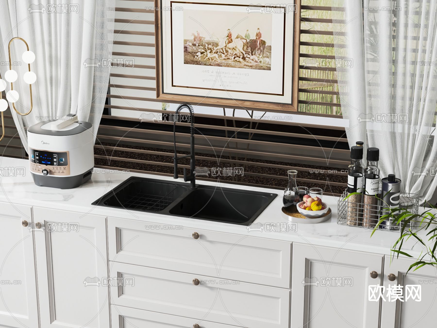 简欧橱柜 水槽su模型下载（渲染图1）