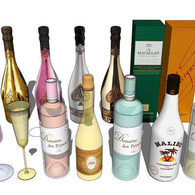  香槟 洋酒 果酒su模型 