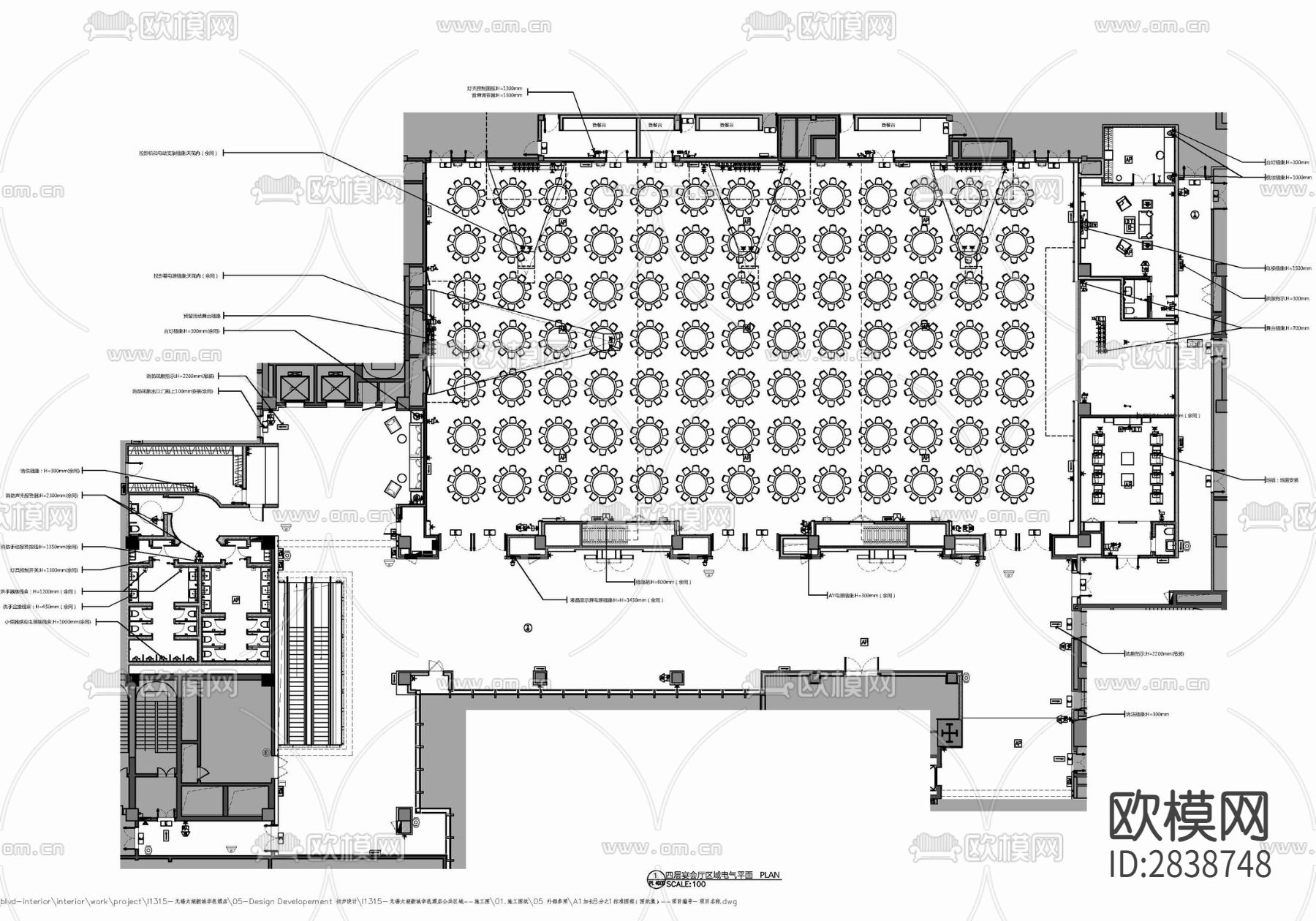 2300㎡宴会婚宴餐厅室内施工图 宴会厅 VIP接待 新娘房cad施工图下载（渲染图5）