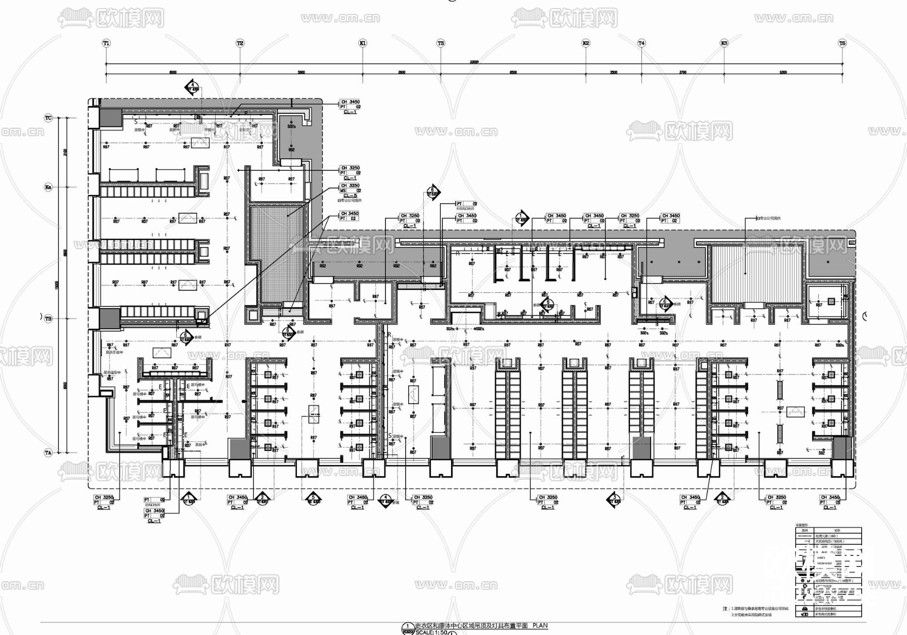 SPA康体更衣室卫生间施工详图 更衣室 卫生间 桑拿 干蒸cad施工图下载（渲染图2）