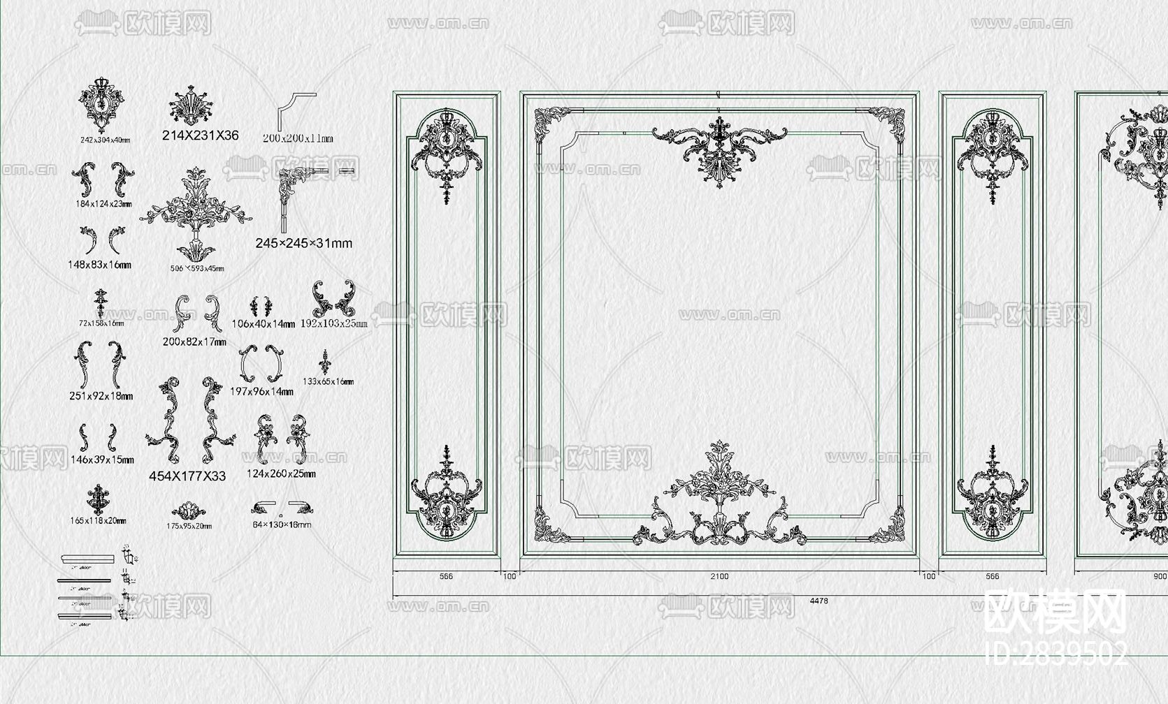 法式欧式护墙板CAD图库下载（渲染图2）