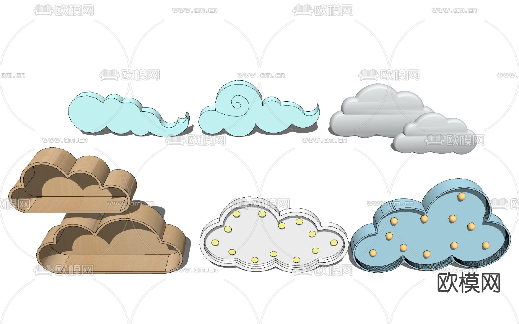 云朵墙饰su模型下载