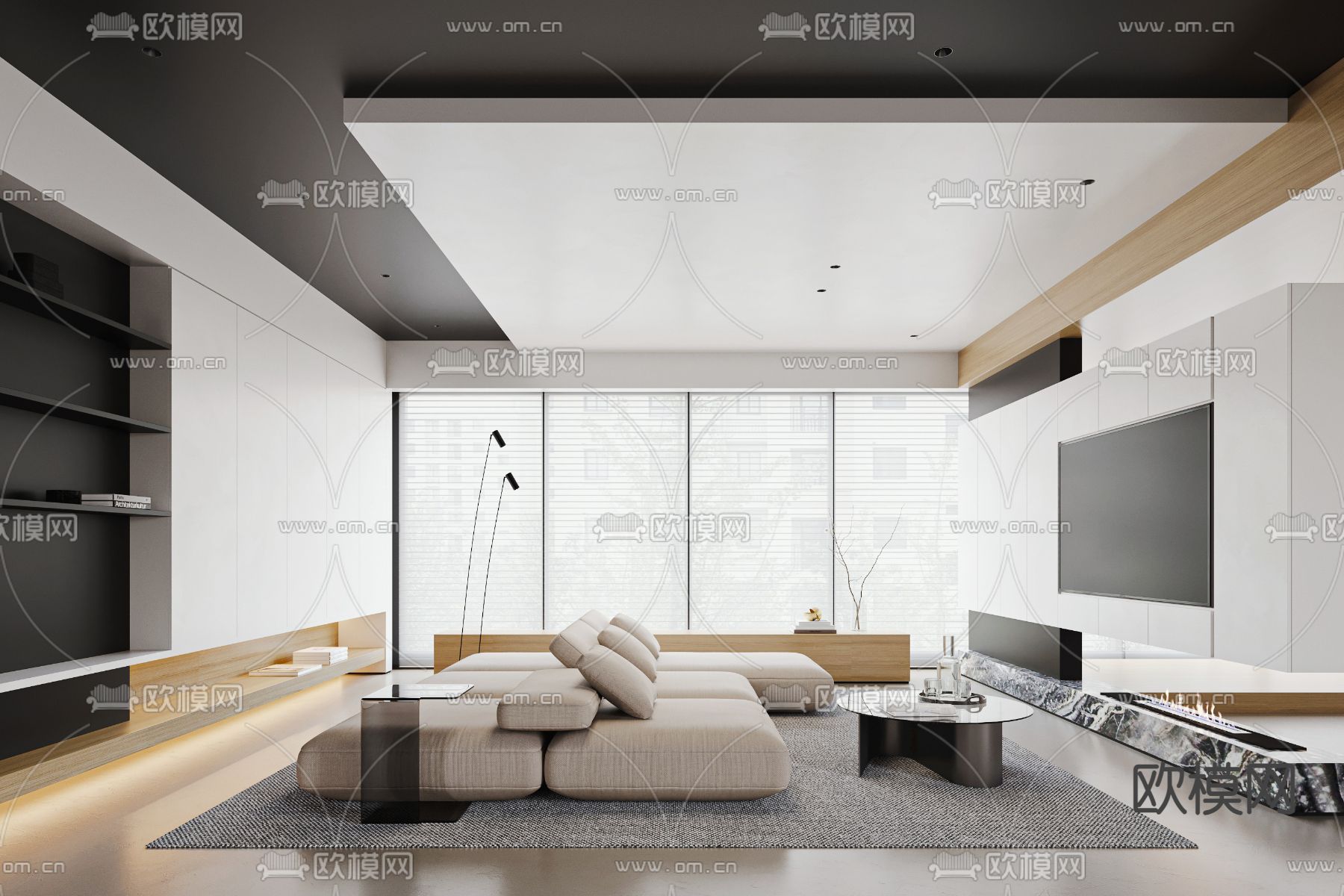 现代客厅su模型下载（渲染图1）