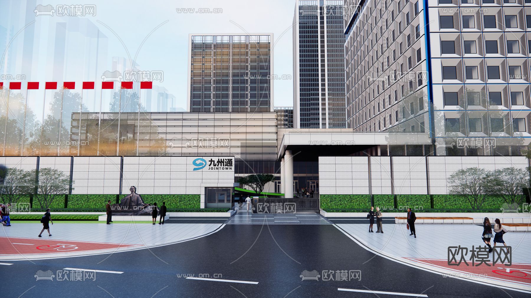 现代办公楼外观su模型下载（渲染图2）