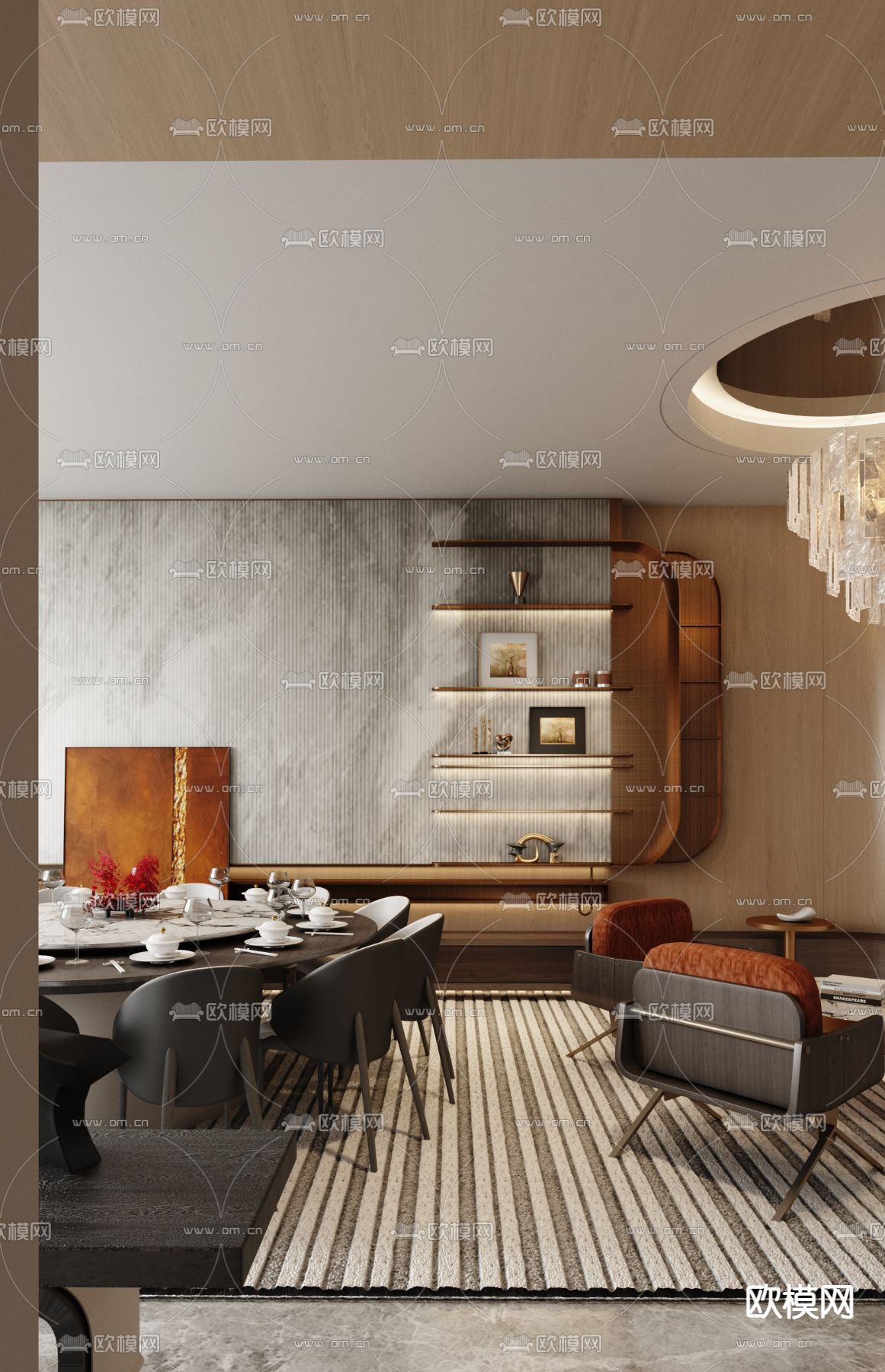 柘壹设计 轻奢餐厅3d模型下载