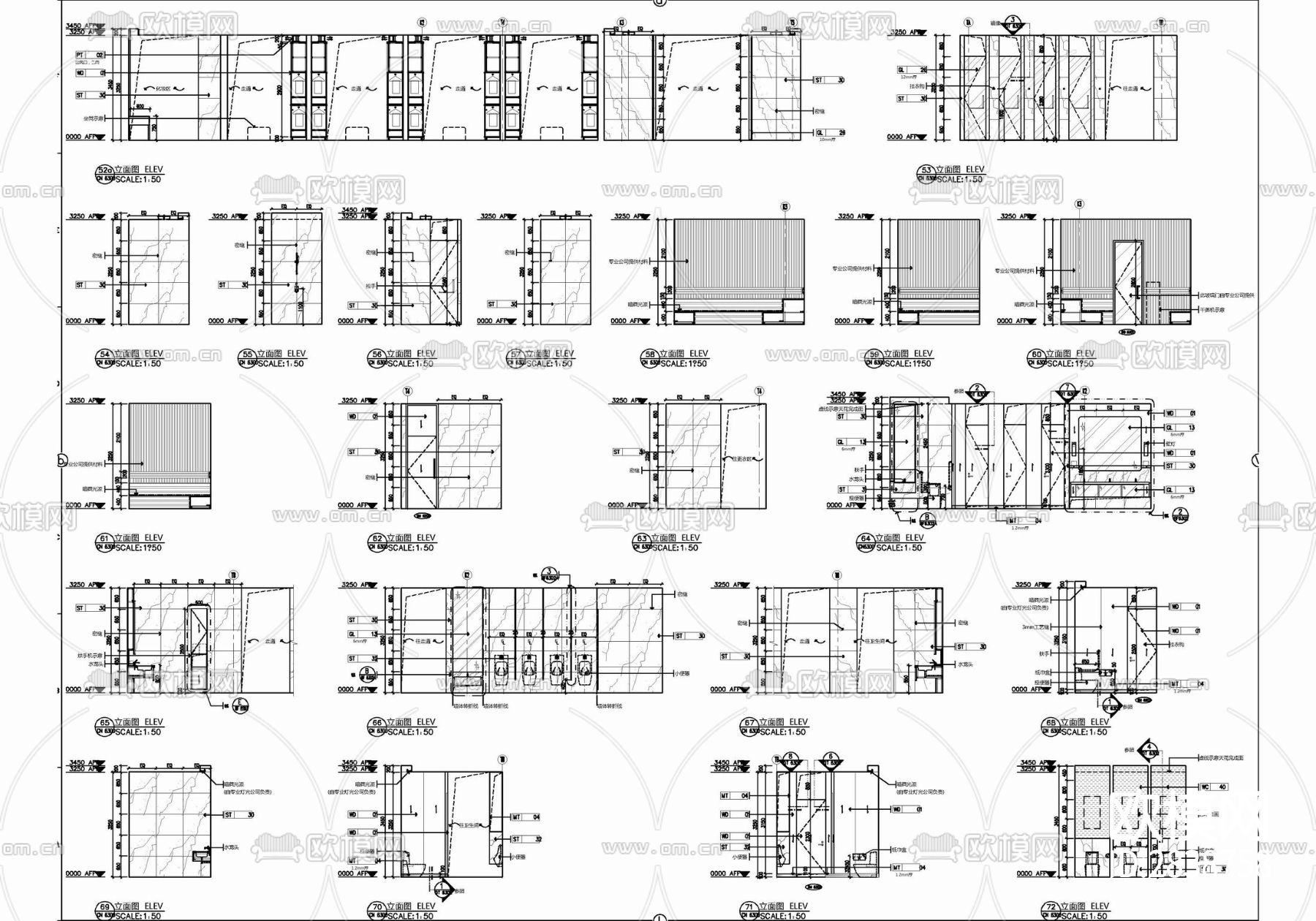SPA康体更衣室卫生间施工详图 更衣室 卫生间 桑拿 干蒸cad施工图下载（渲染图5）