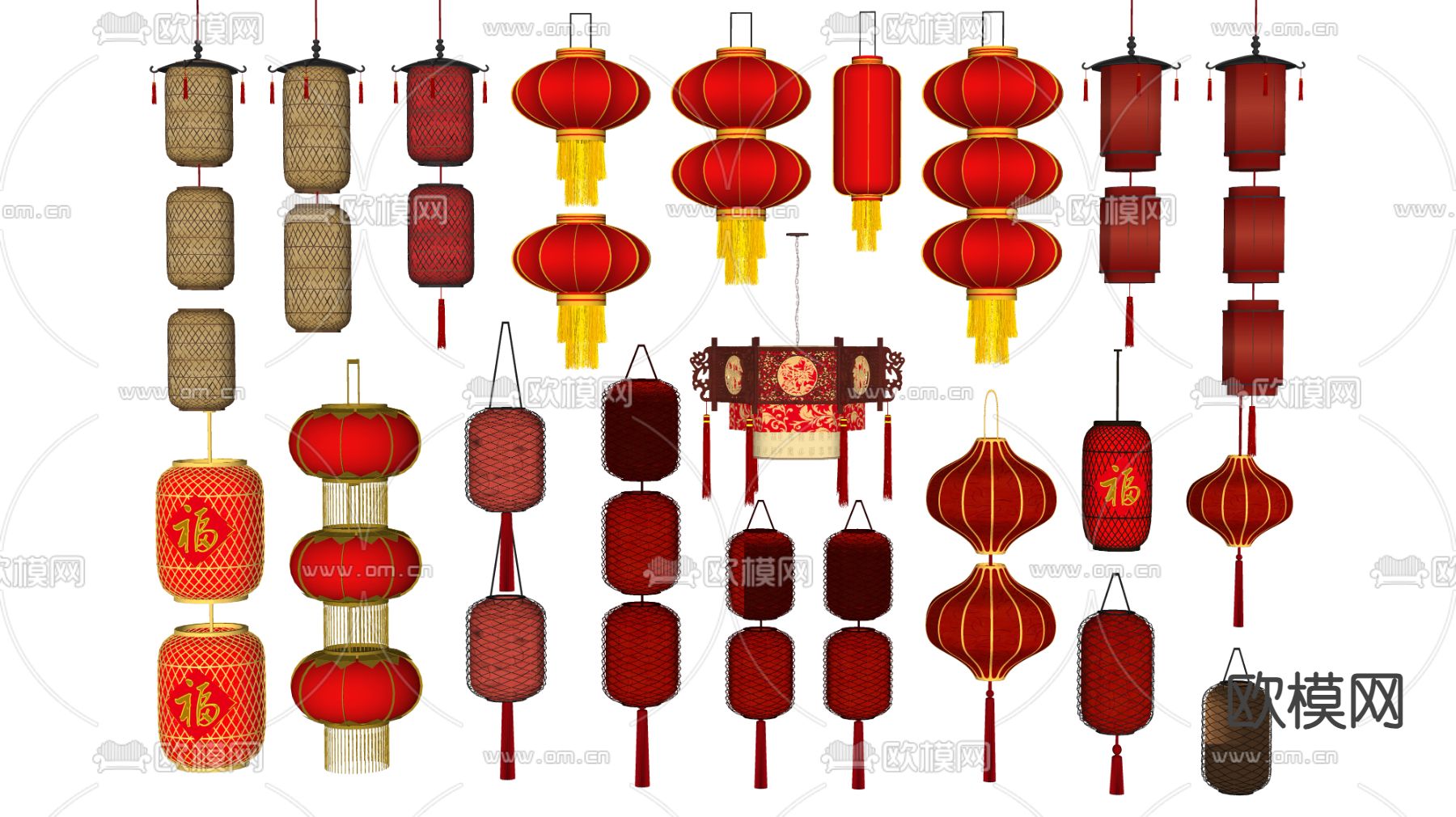 新中式灯笼 花灯 装饰灯su模型下载（渲染图2）