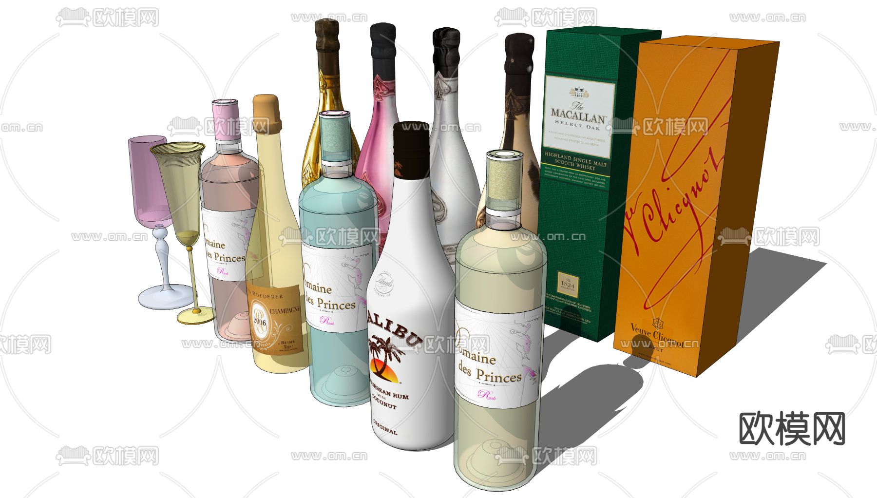香槟 洋酒 果酒su模型下载（渲染图2）