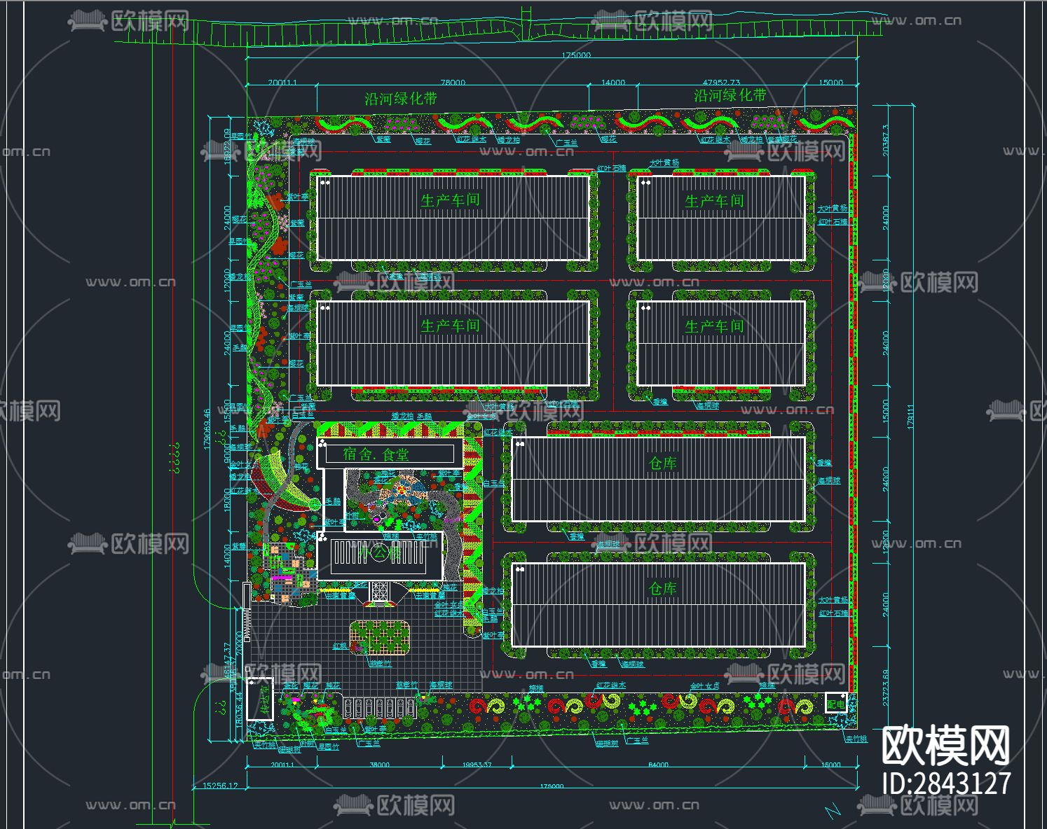 146套工业园区厂区厂房CAD施工图下载（渲染图2）