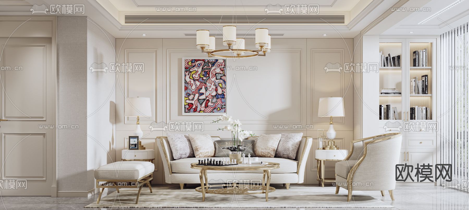 欧式客餐厅免费3d模型下载（渲染图2）