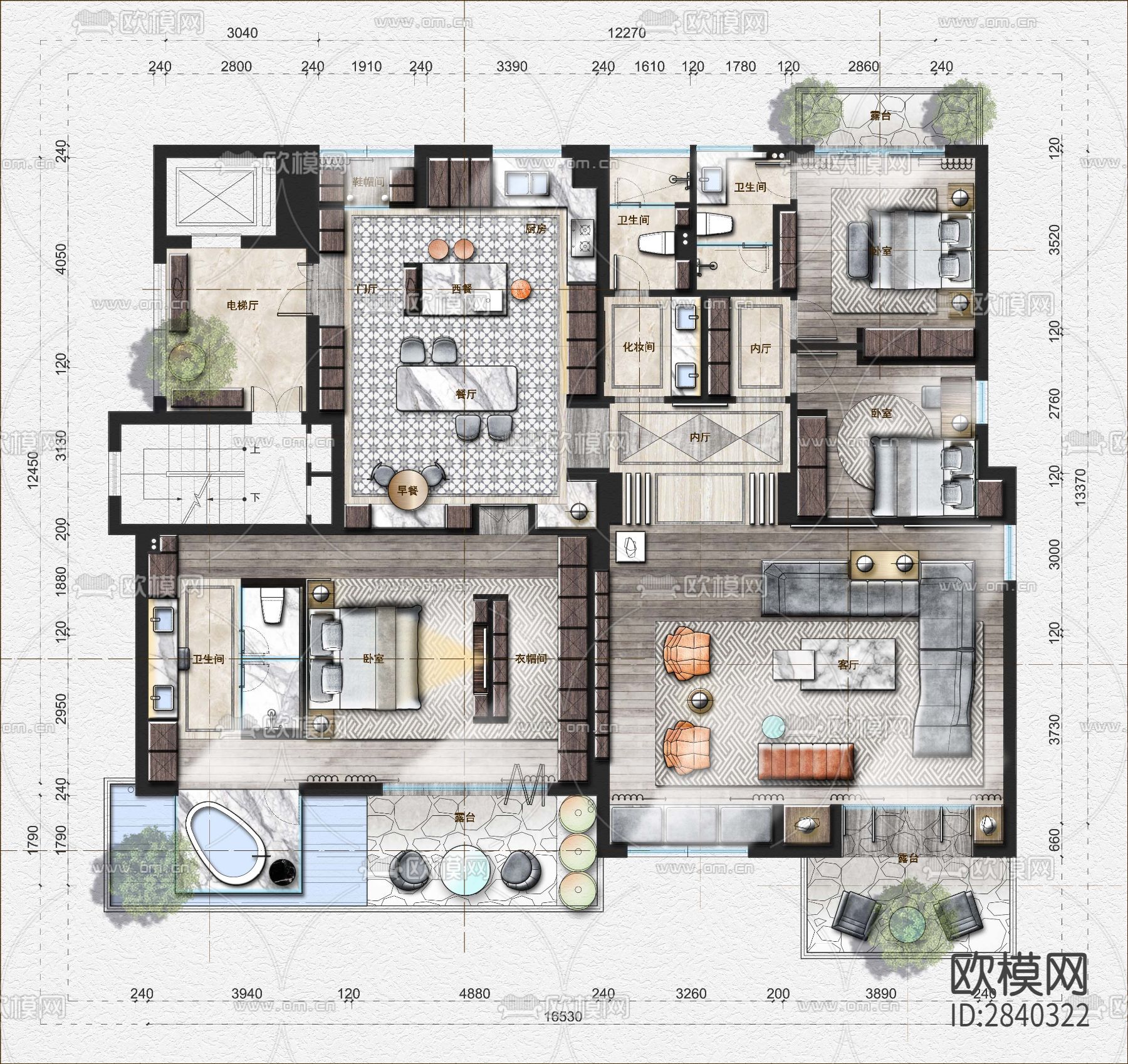 别墅cad施工图下载（渲染图2）