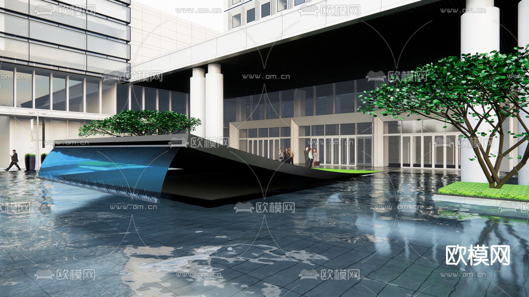 现代办公楼外观su模型下载（渲染图4）