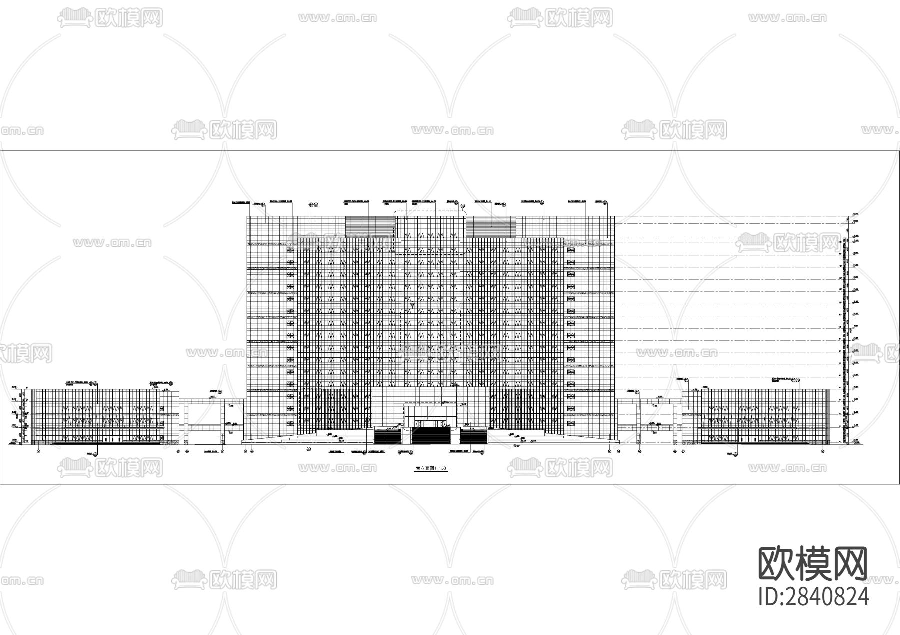 商业写字楼玻璃幕墙CAD施工图下载（渲染图1）