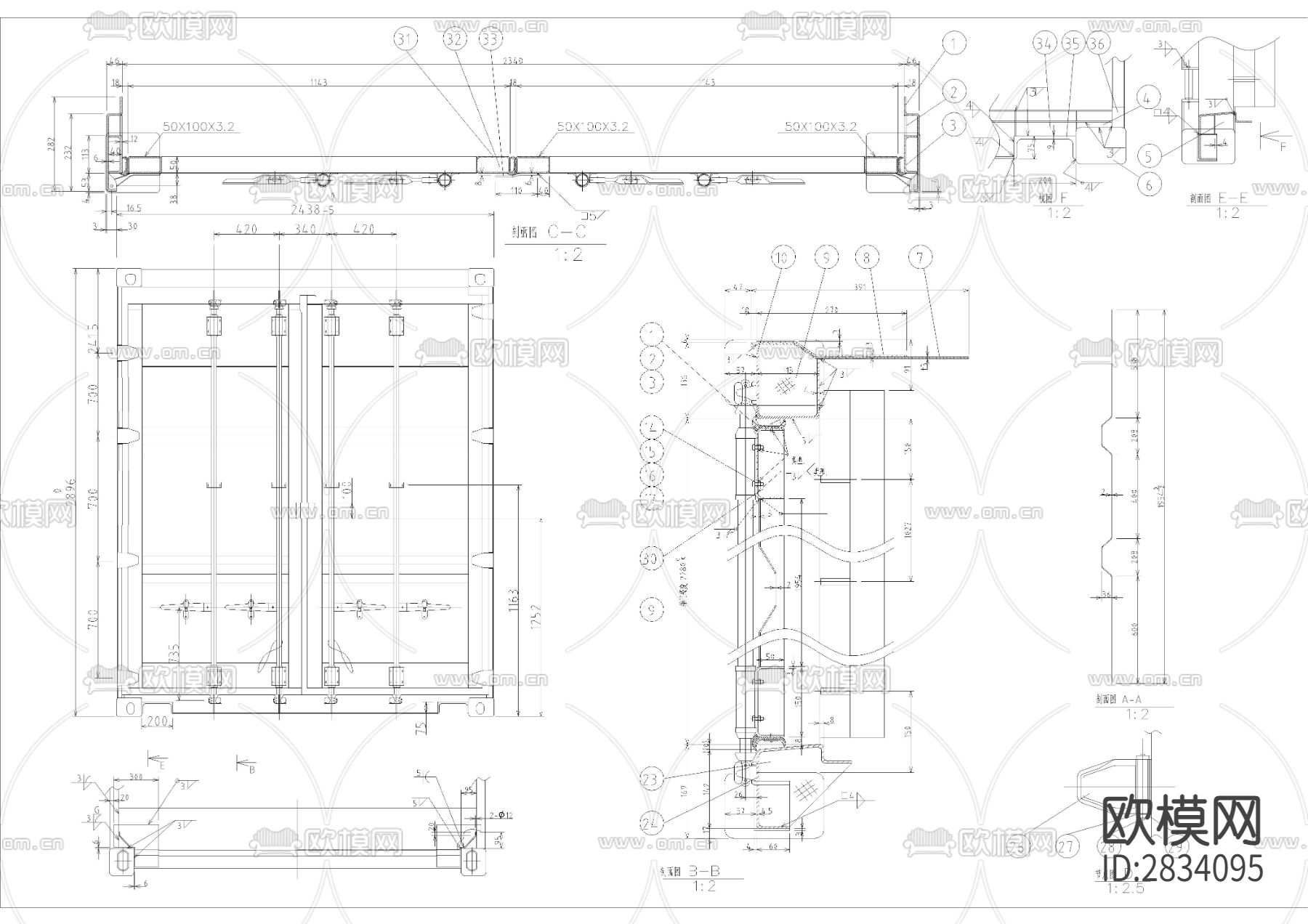 集装箱尺寸及集装箱改造商铺cad大样图下载（渲染图2）