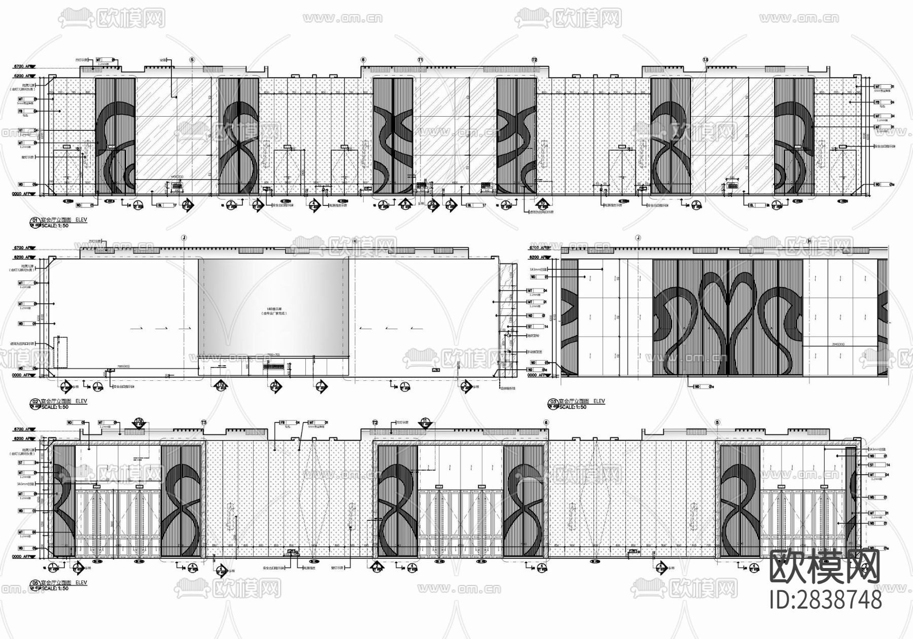 2300㎡宴会婚宴餐厅室内施工图 宴会厅 VIP接待 新娘房cad施工图下载（渲染图6）