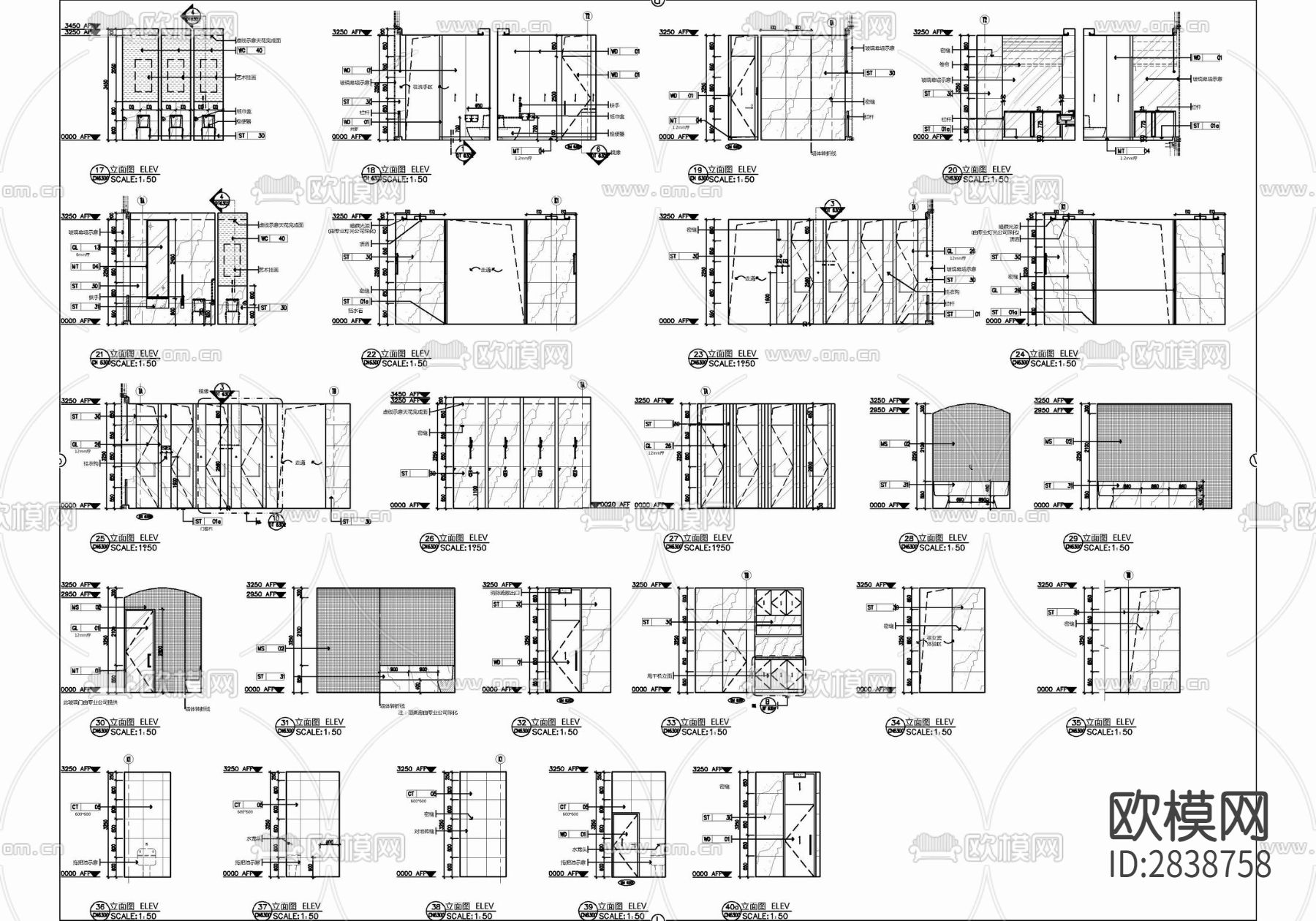 SPA康体更衣室卫生间施工详图 更衣室 卫生间 桑拿 干蒸cad施工图下载（渲染图7）