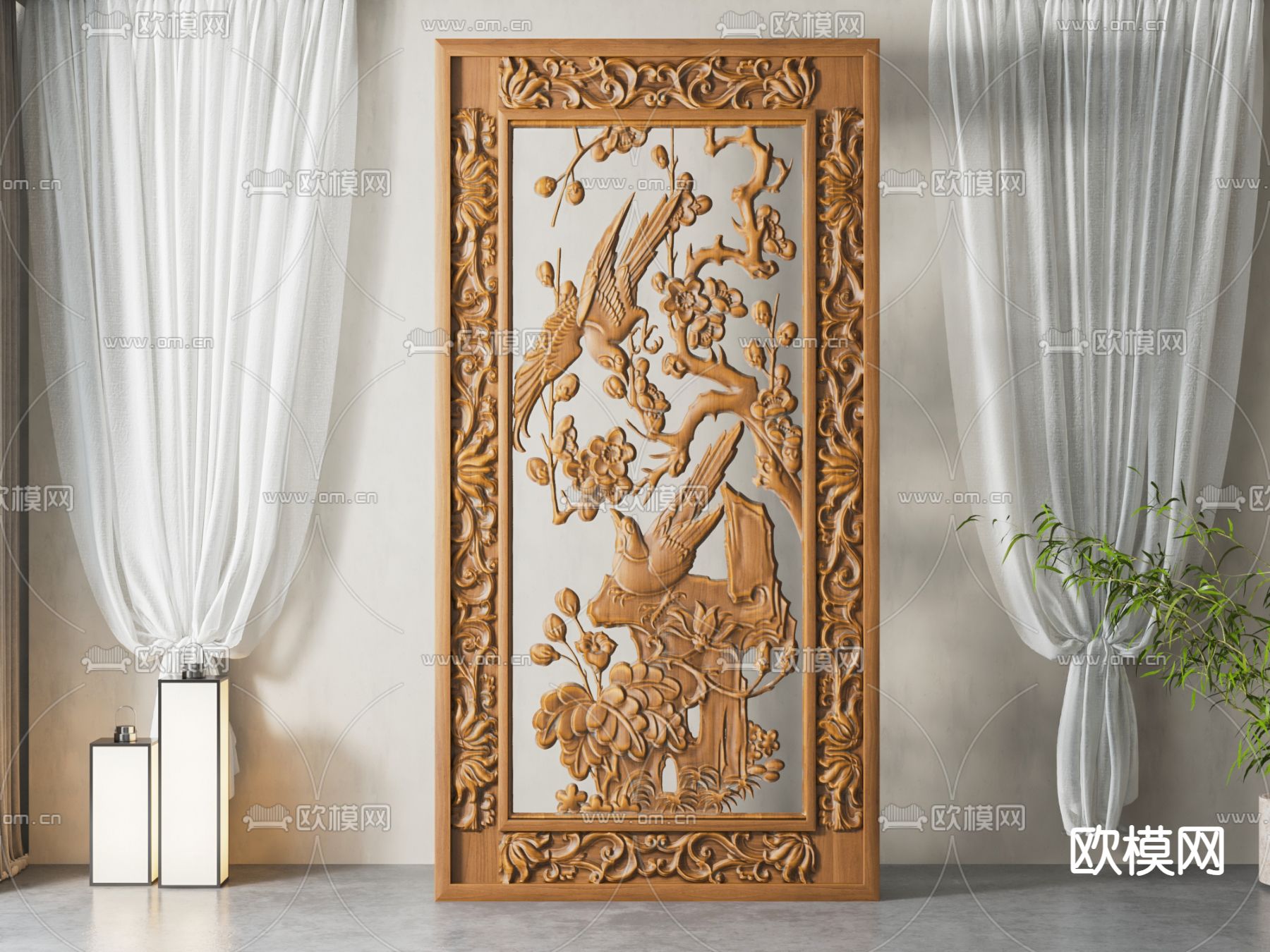 中式雕花屏风 隔断3d模型下载