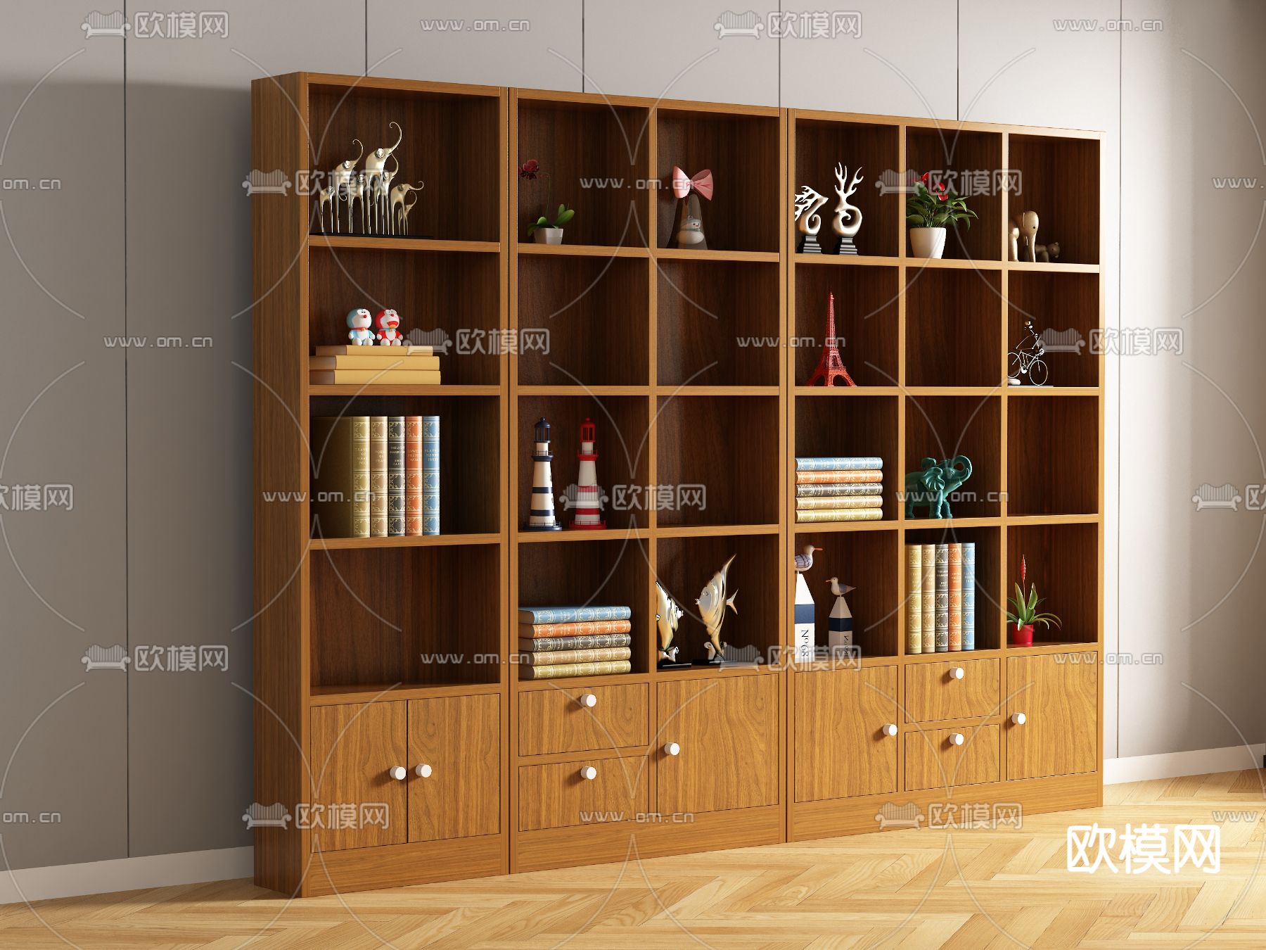 现代书柜 装饰柜3d模型下载_ID14272437_3dmax免费模型-欧模网