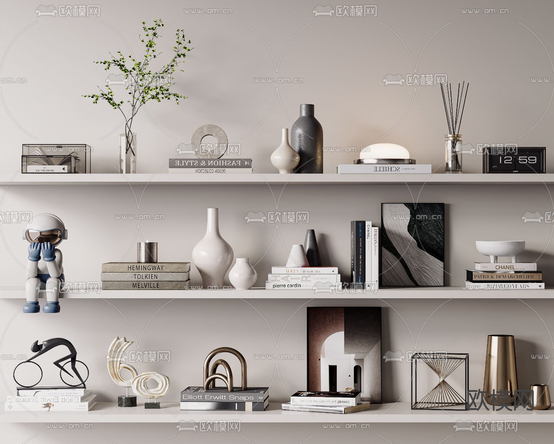 现代装饰品 摆件 书籍 花瓶3d模型下载