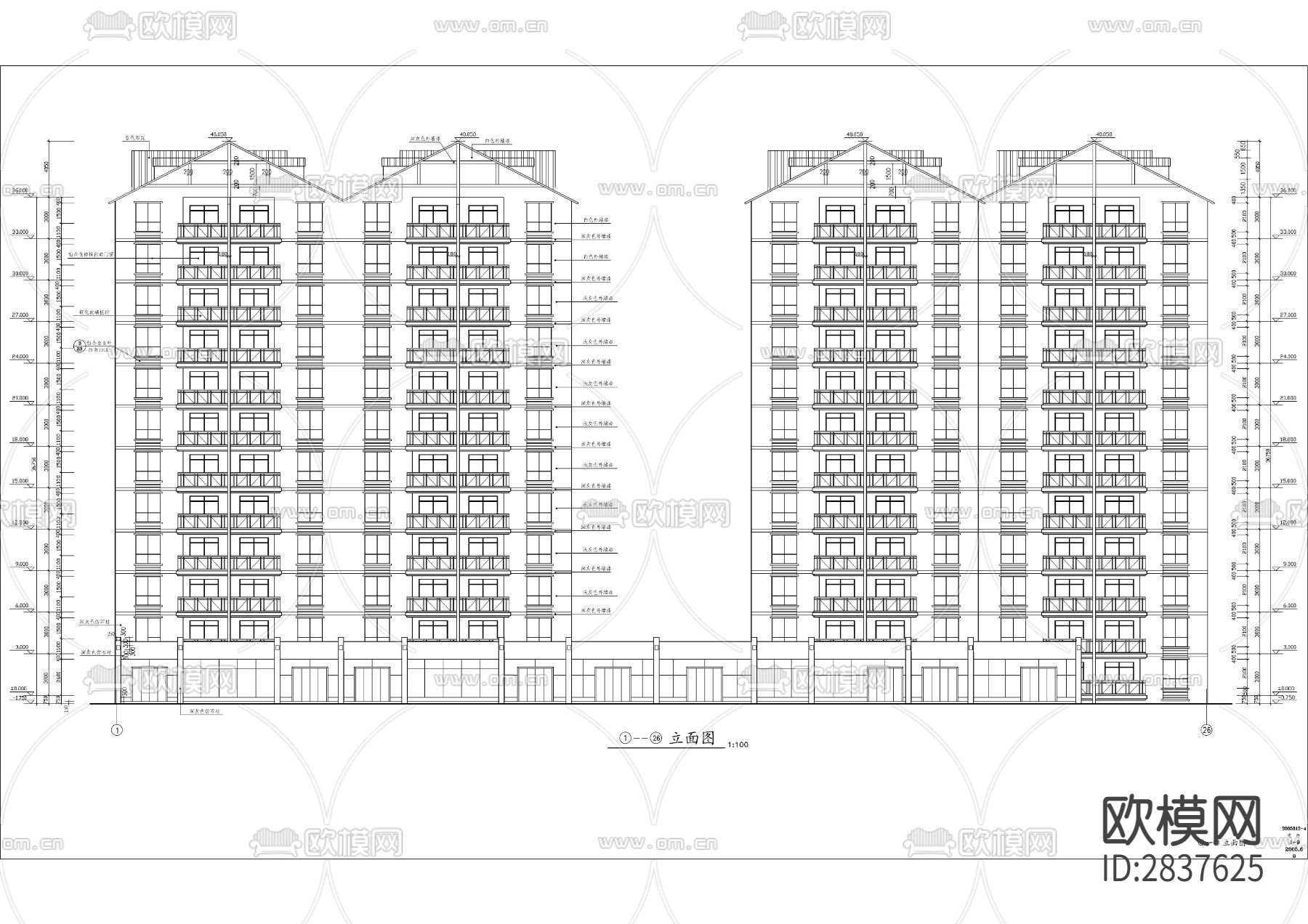 十二层小高层住宅楼全套建筑cad施工图-免费3dmax模型库-欧模网