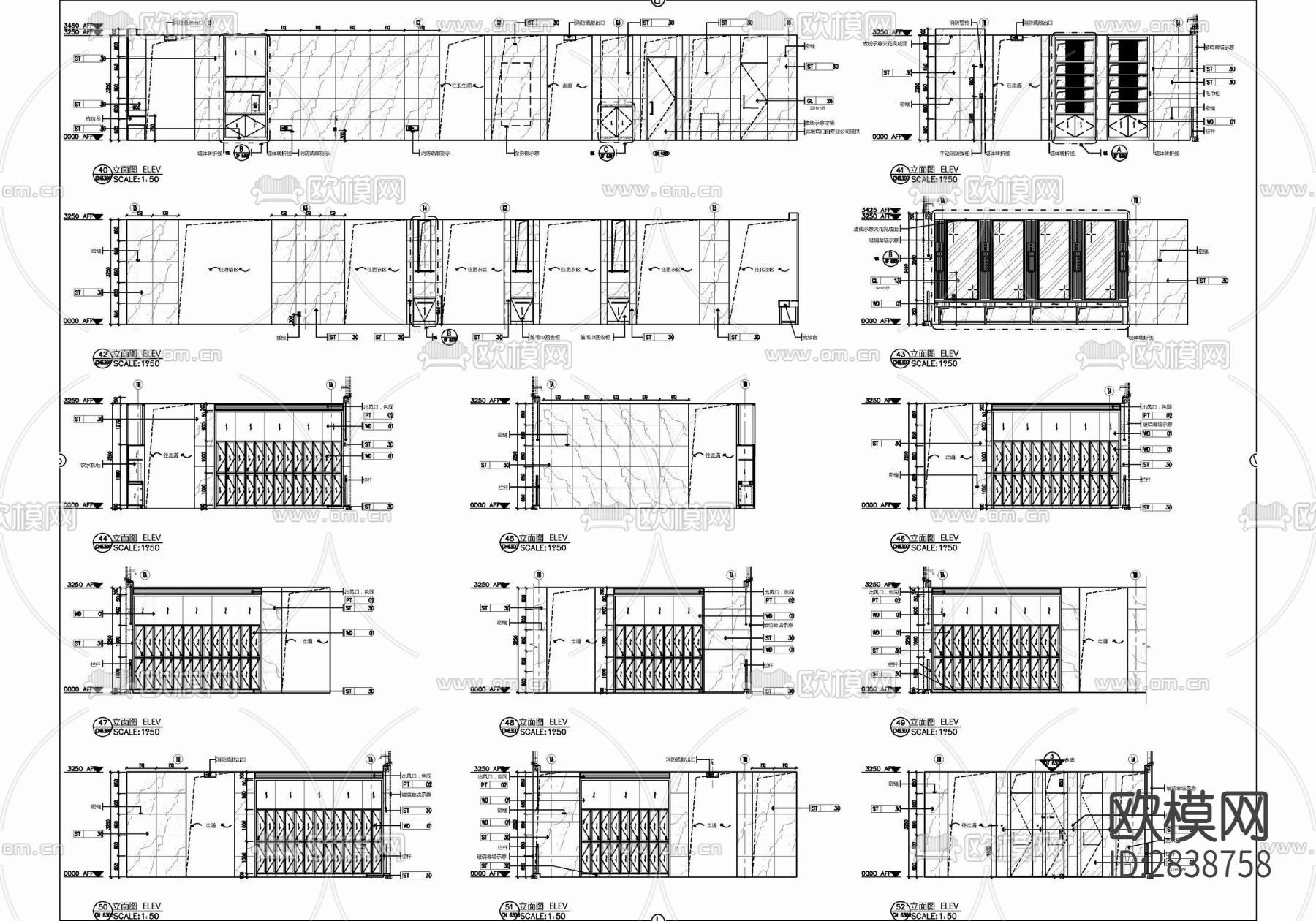 SPA康体更衣室卫生间施工详图 更衣室 卫生间 桑拿 干蒸cad施工图下载（渲染图6）