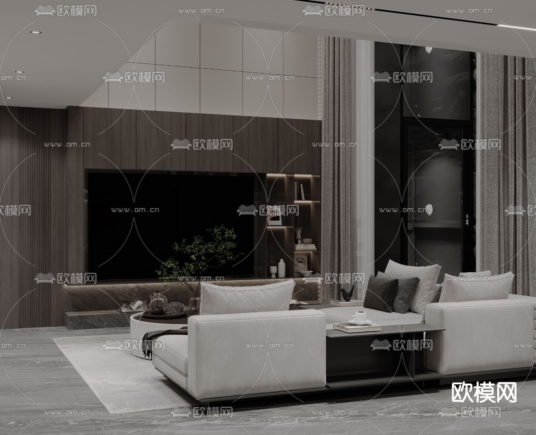 别墅客厅 高级灰别墅3d模型下载（渲染图2）