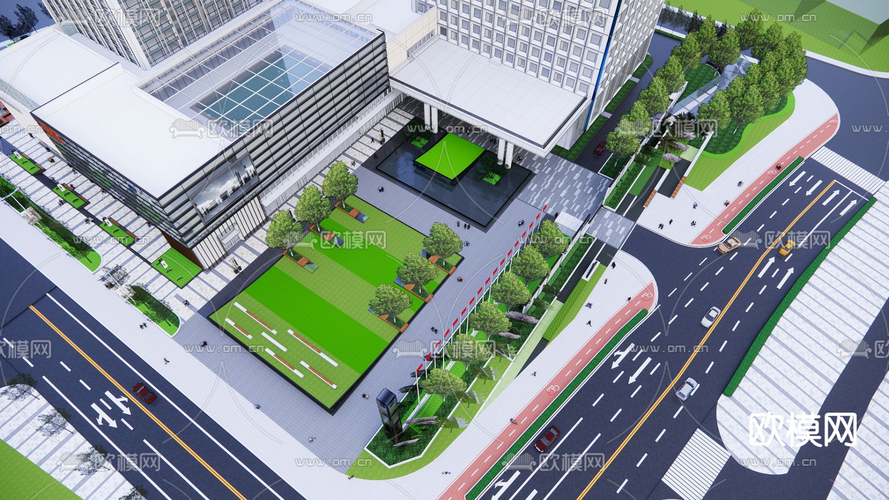 现代办公楼外观su模型下载（渲染图3）