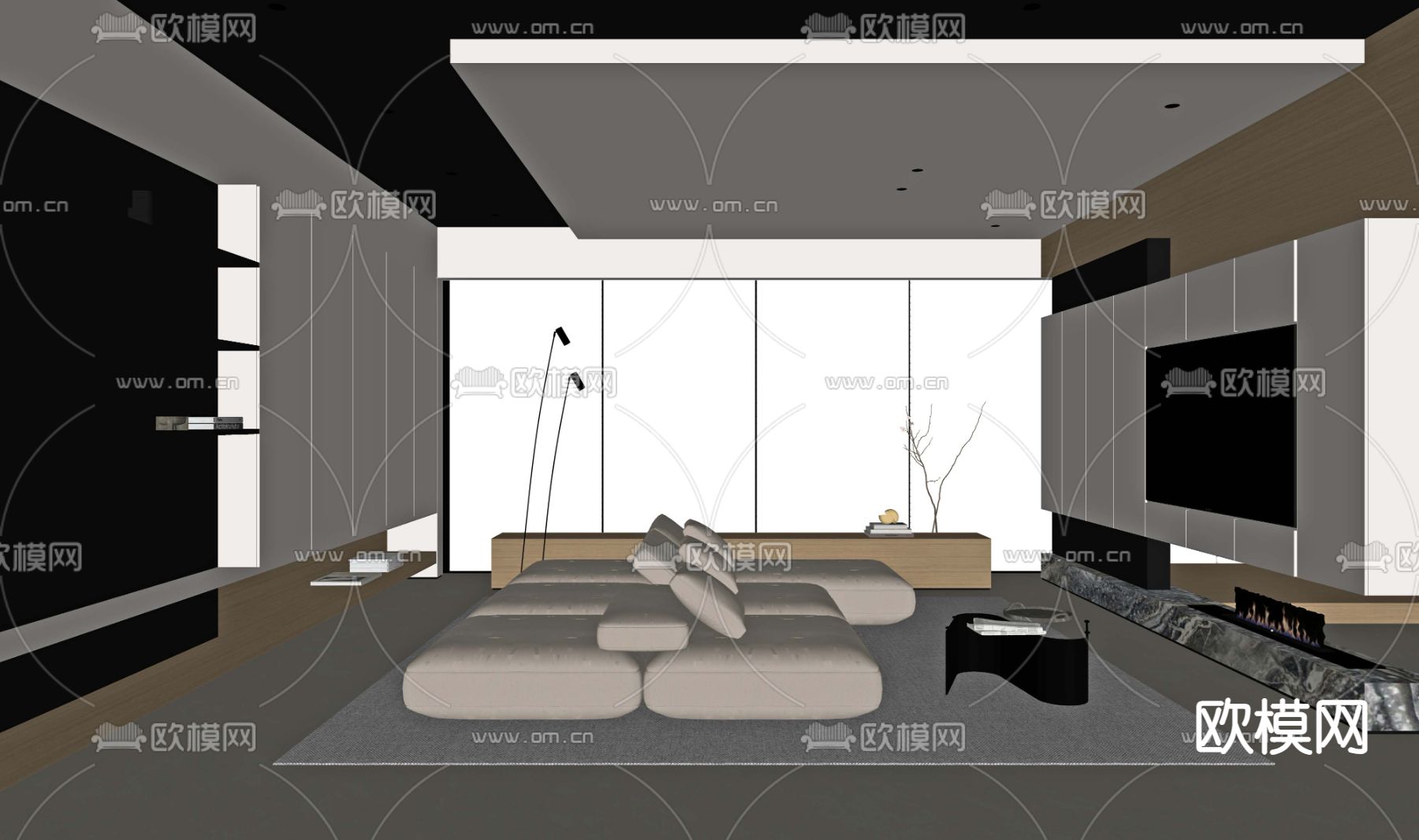 现代客厅su模型下载（渲染图2）
