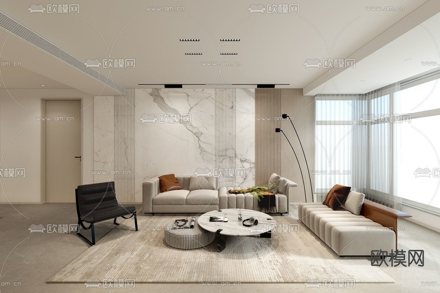 现代客厅免费3d模型下载_ID14264380_3dmax免费模型-欧模网