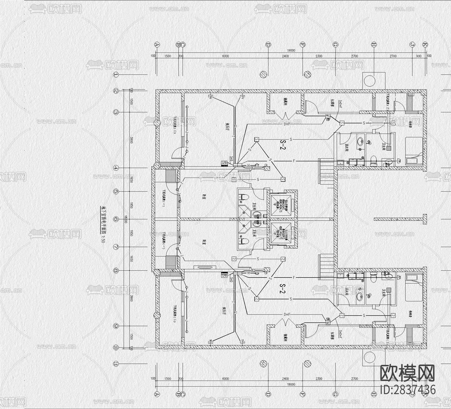 别墅电气cad平面图下载（渲染图4）