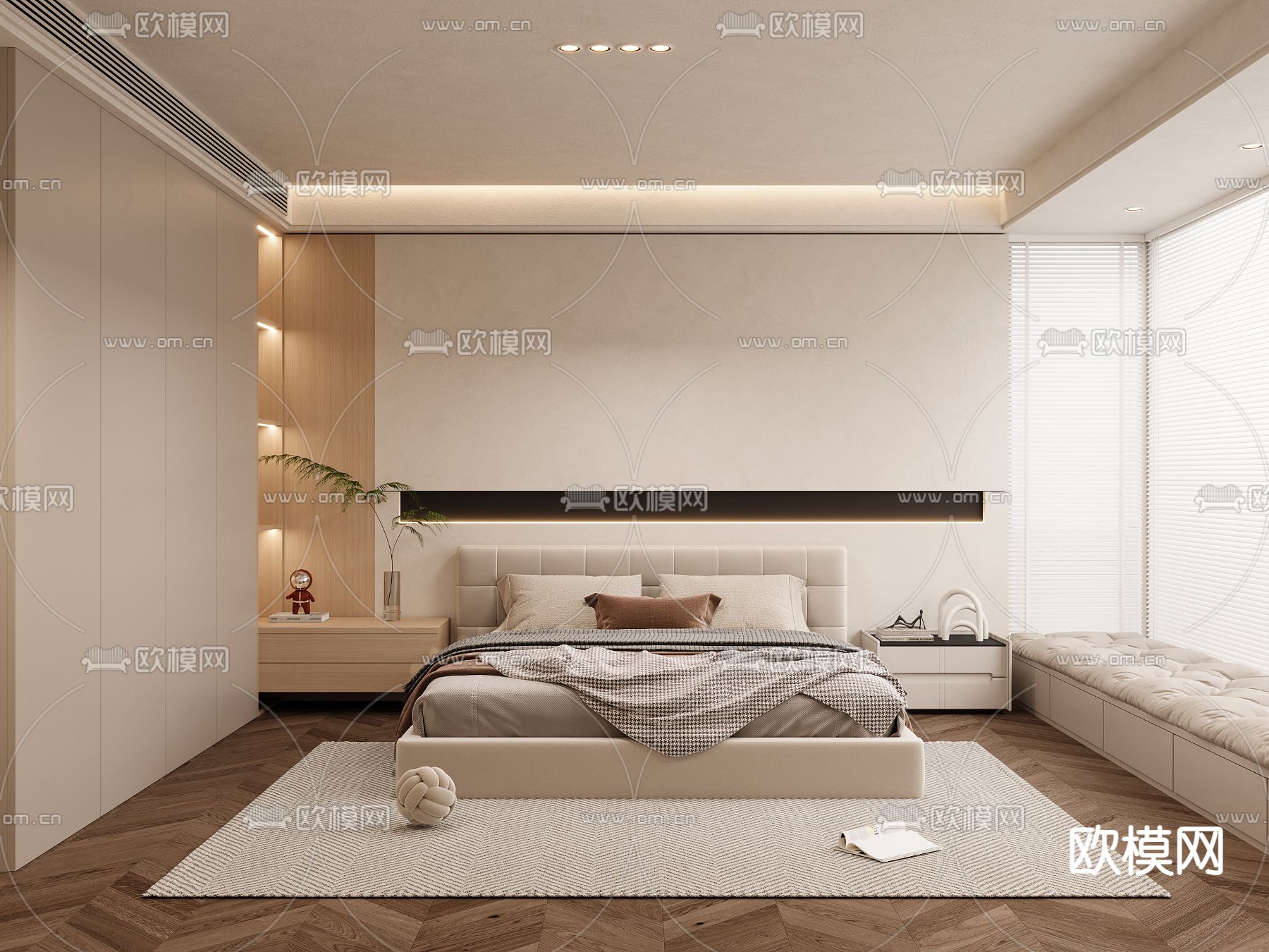 奶油风卧室 主人房3d模型下载