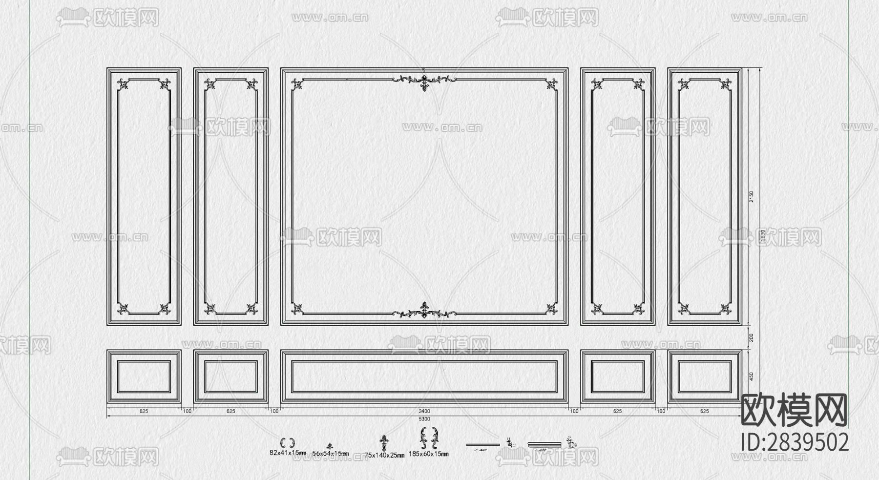 法式欧式护墙板CAD图库下载（渲染图8）