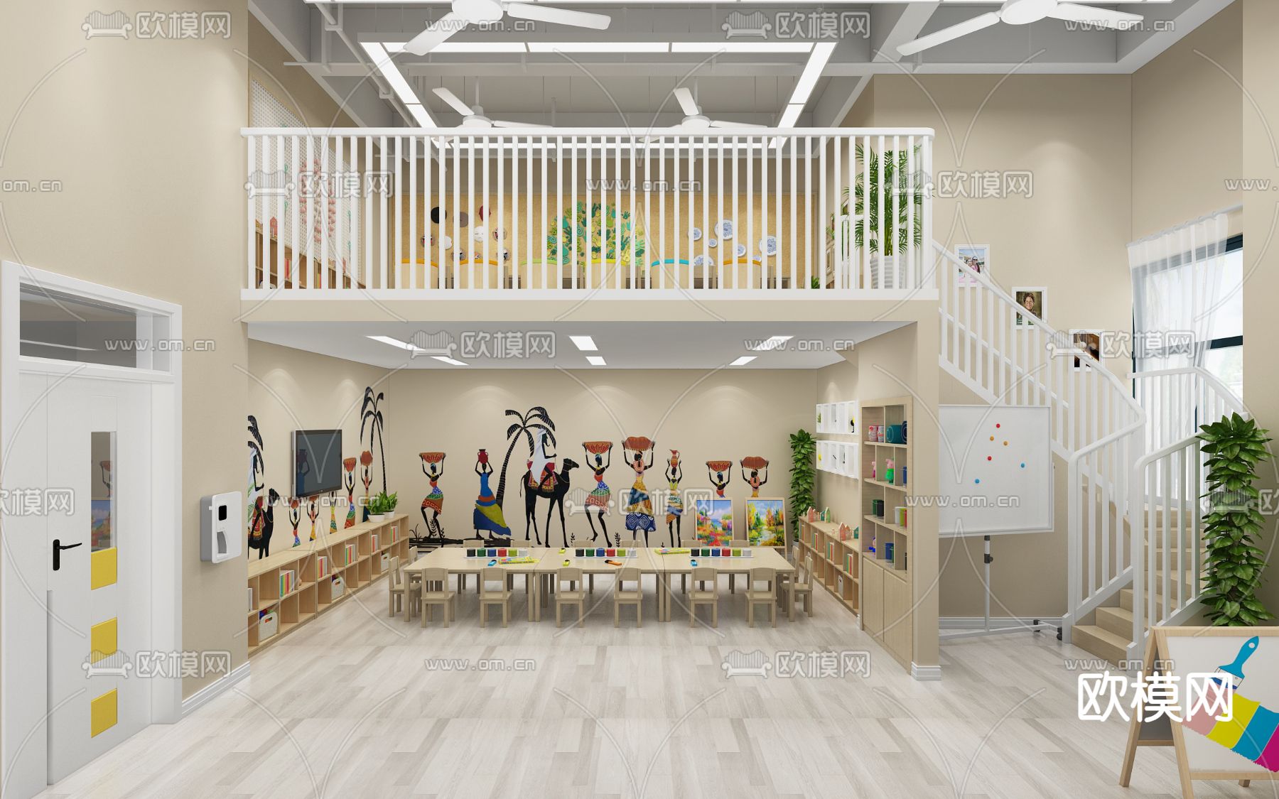 幼儿园 美术教室3d模型下载（渲染图2）