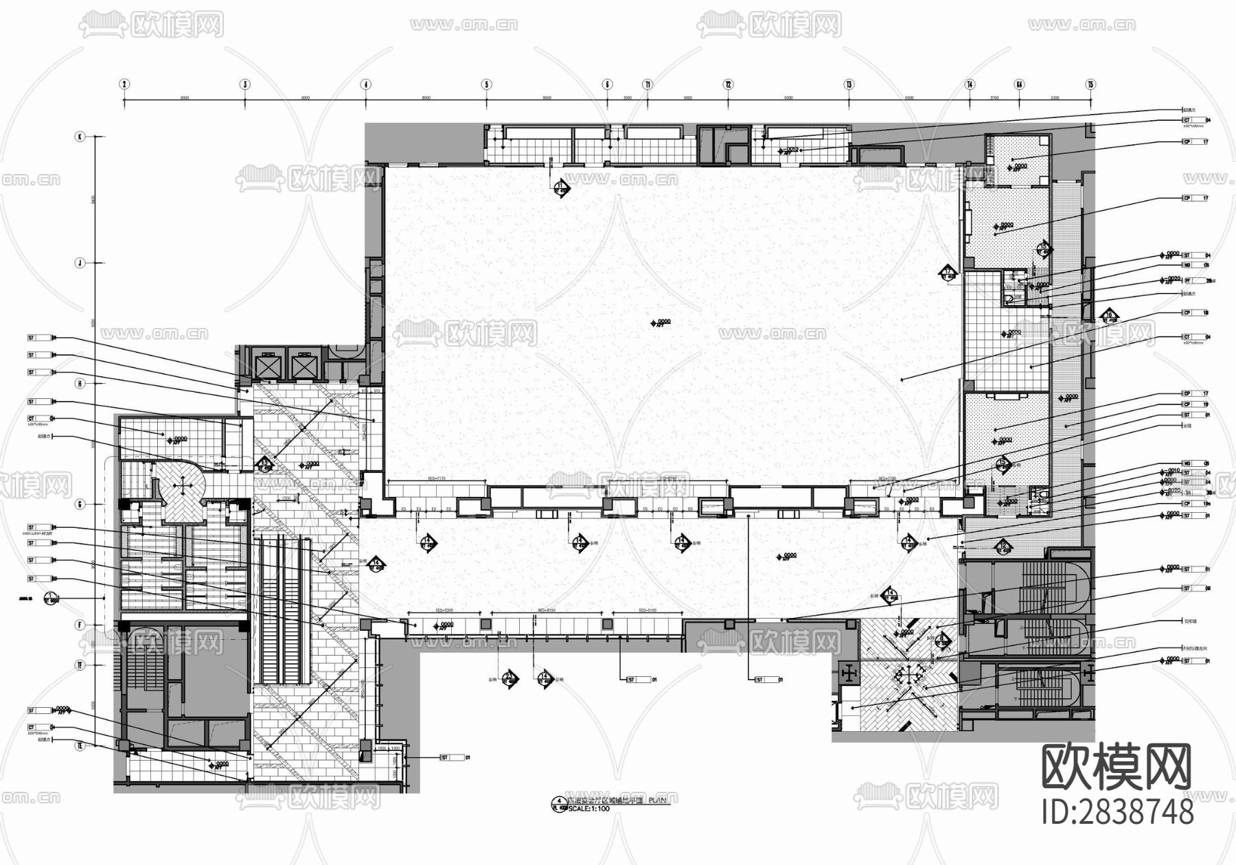 2300㎡宴会婚宴餐厅室内施工图 宴会厅 VIP接待 新娘房cad施工图下载（渲染图4）