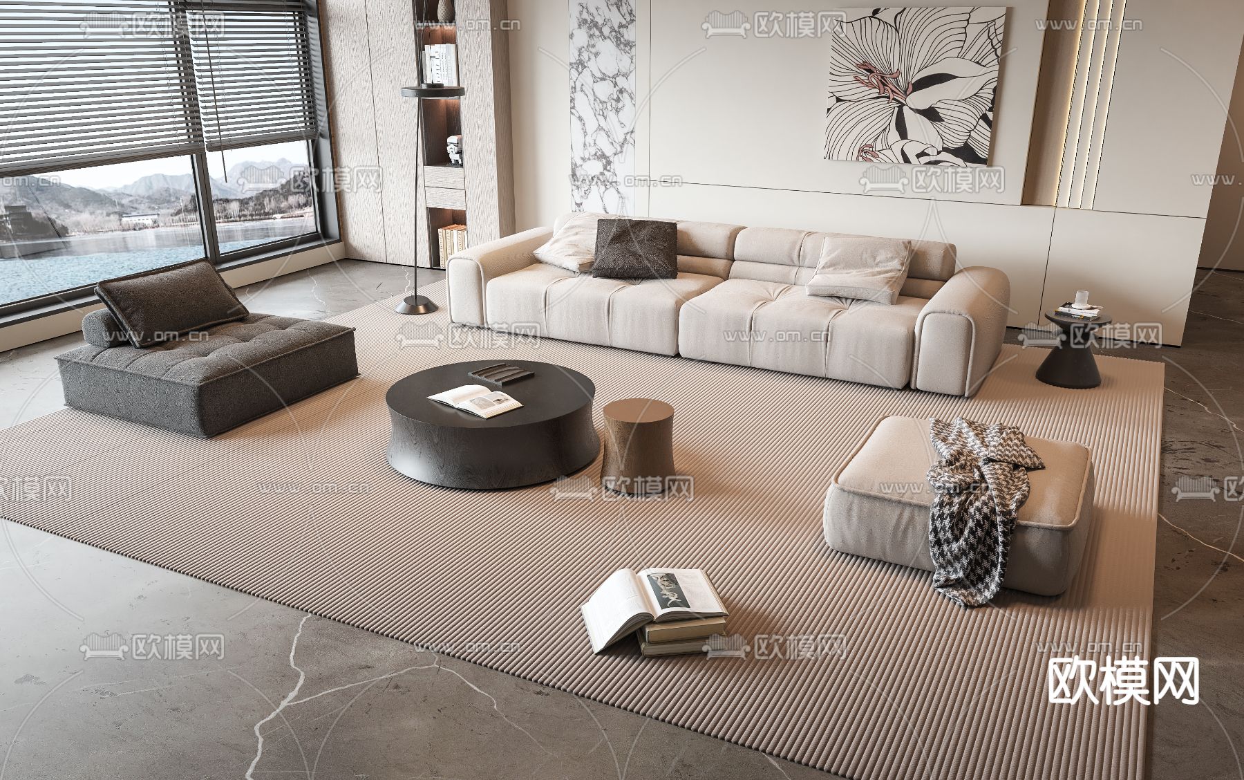 现代组合沙发su模型下载（渲染图1）