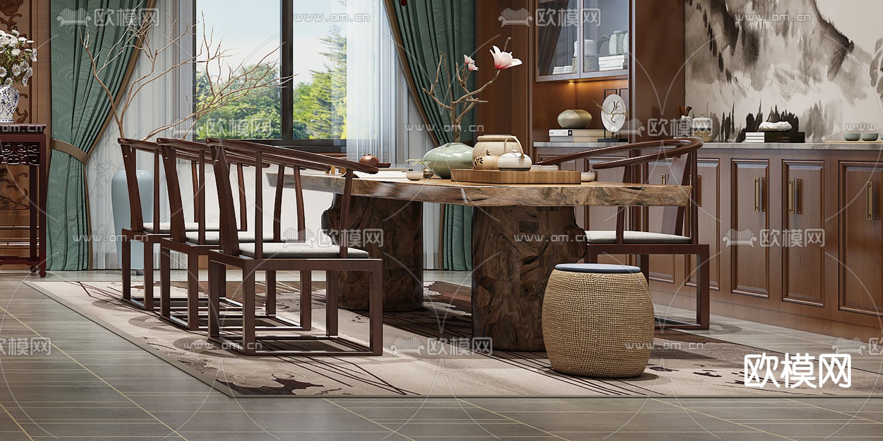 中式会客厅 接待室3d模型下载（渲染图2）