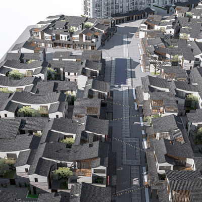  新中式乡村鸟瞰su模型 