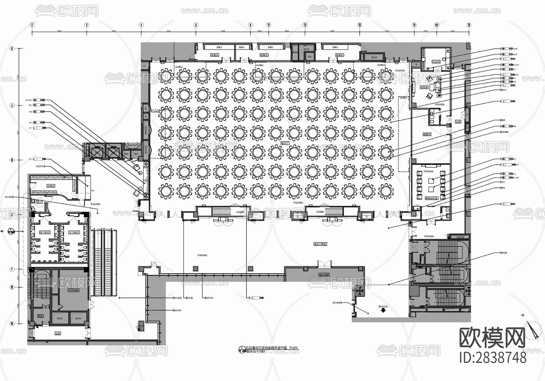 2300㎡宴会婚宴餐厅室内施工图 宴会厅 VIP接待 新娘房cad施工图下载（渲染图1）