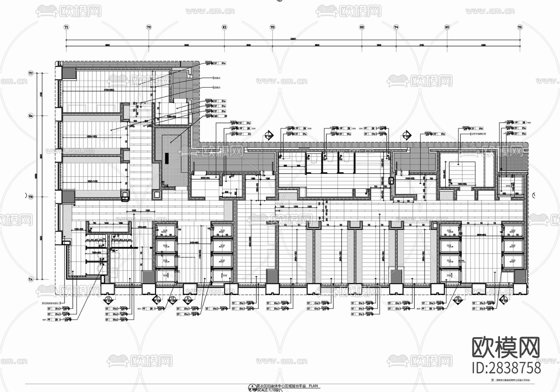 SPA康体更衣室卫生间施工详图 更衣室 卫生间 桑拿 干蒸cad施工图下载（渲染图4）