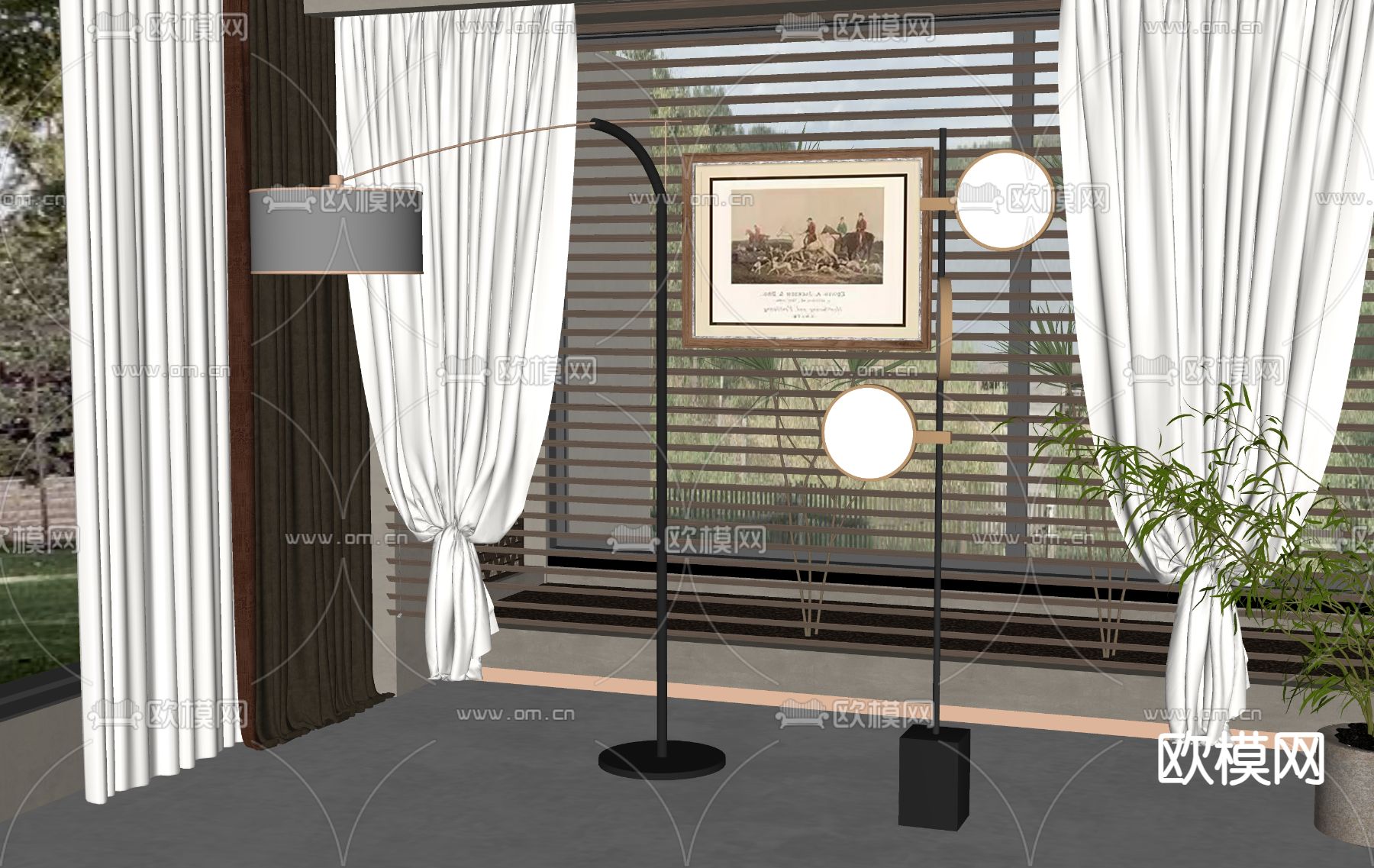现代落地灯su模型下载（渲染图2）