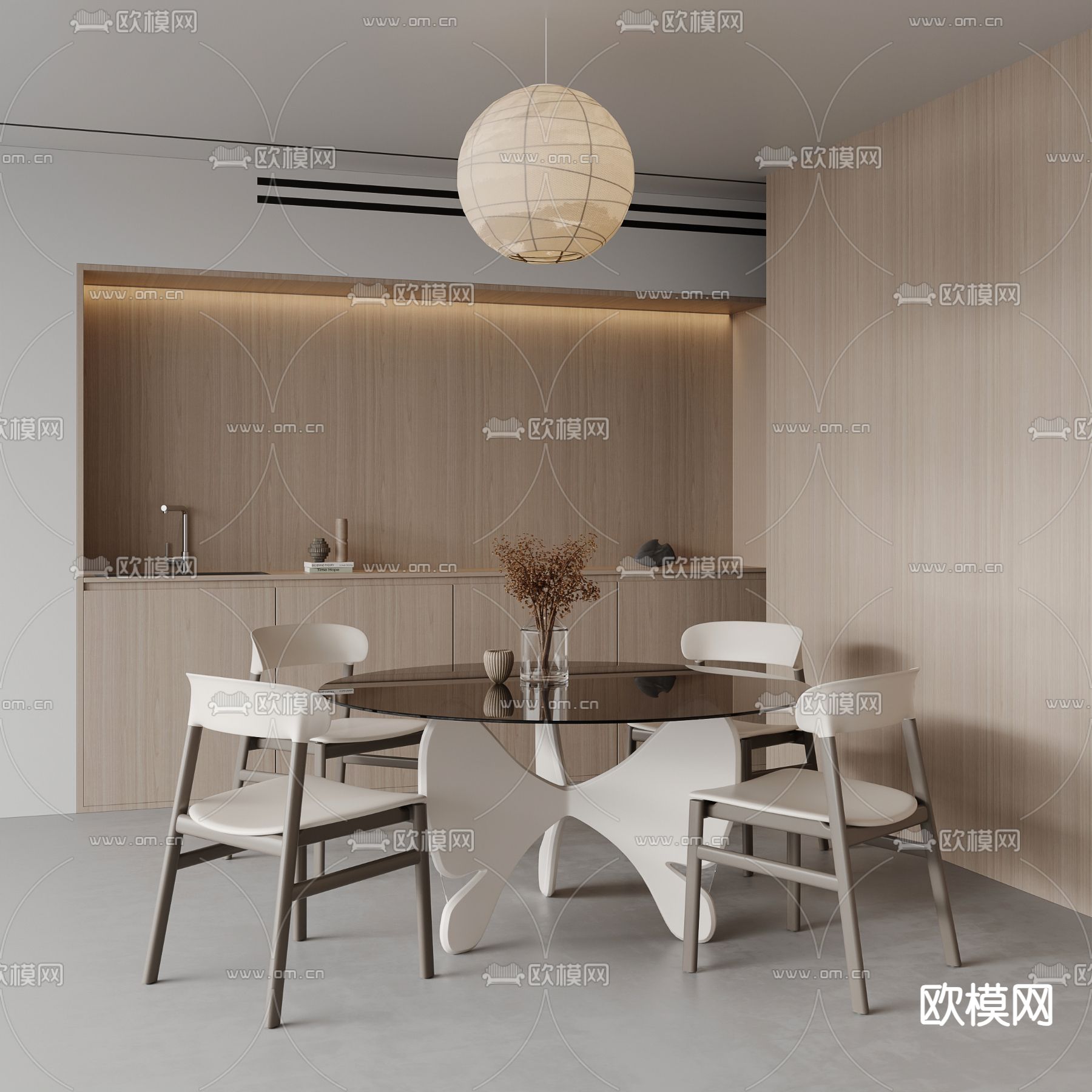 侘寂餐桌椅 圆餐桌3d模型下载