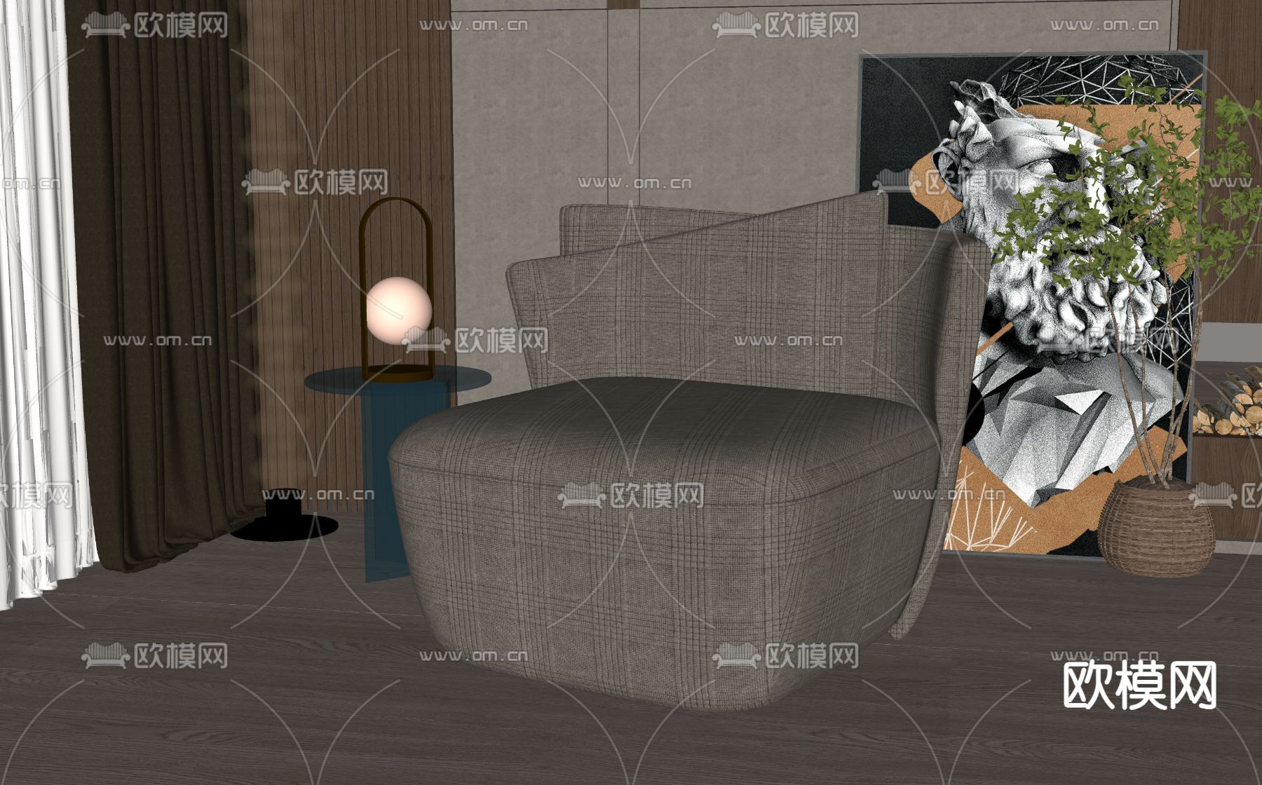 现代单人沙发su模型下载（渲染图2）