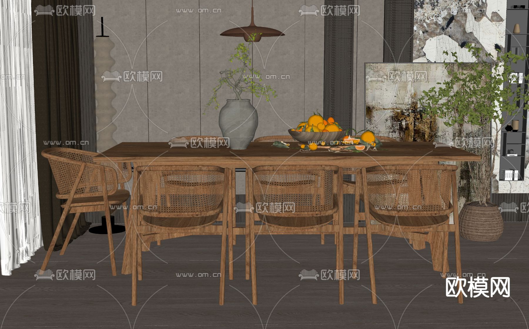 侘寂风餐桌椅su模型下载（渲染图2）