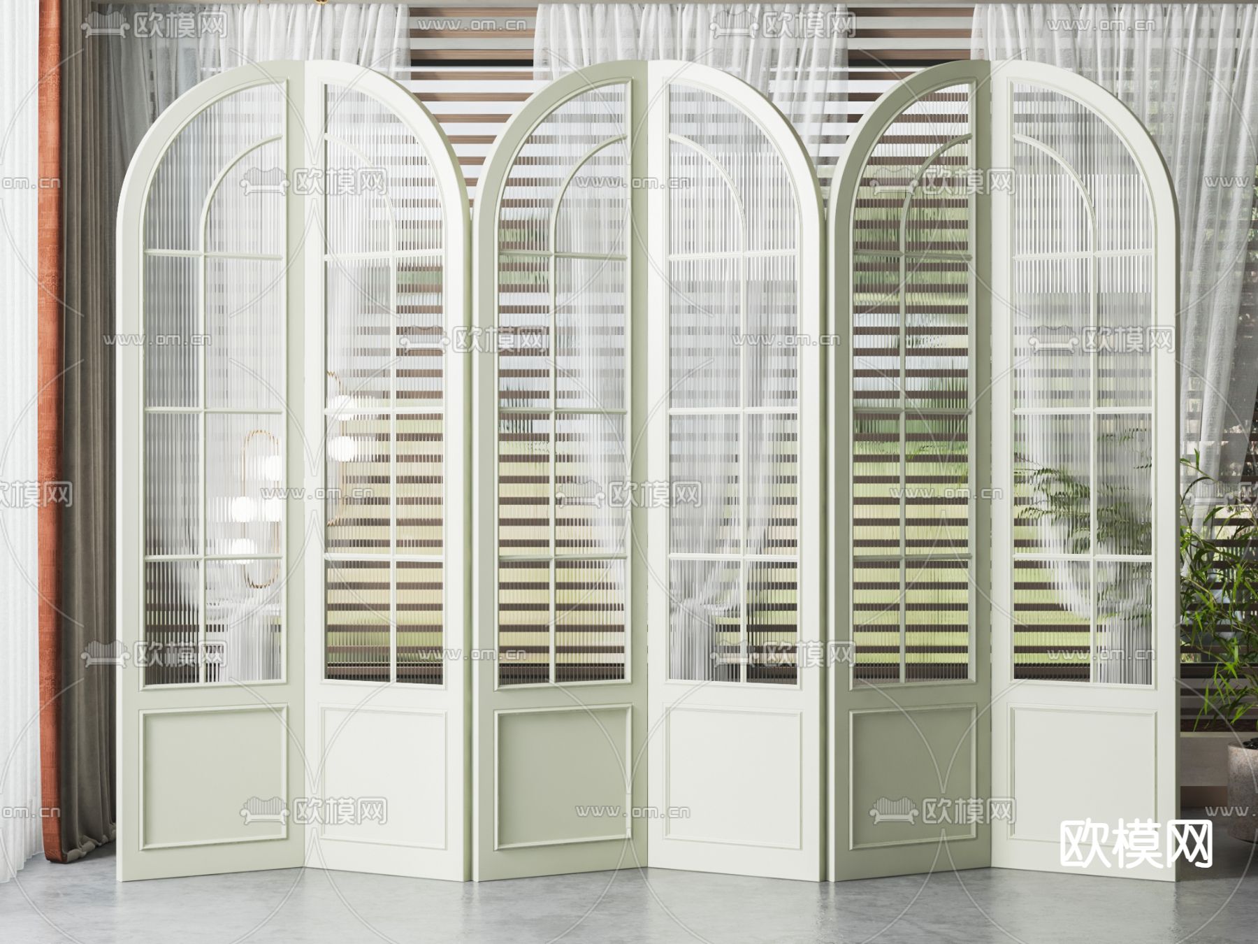 简欧屏风隔断su模型下载（渲染图1）